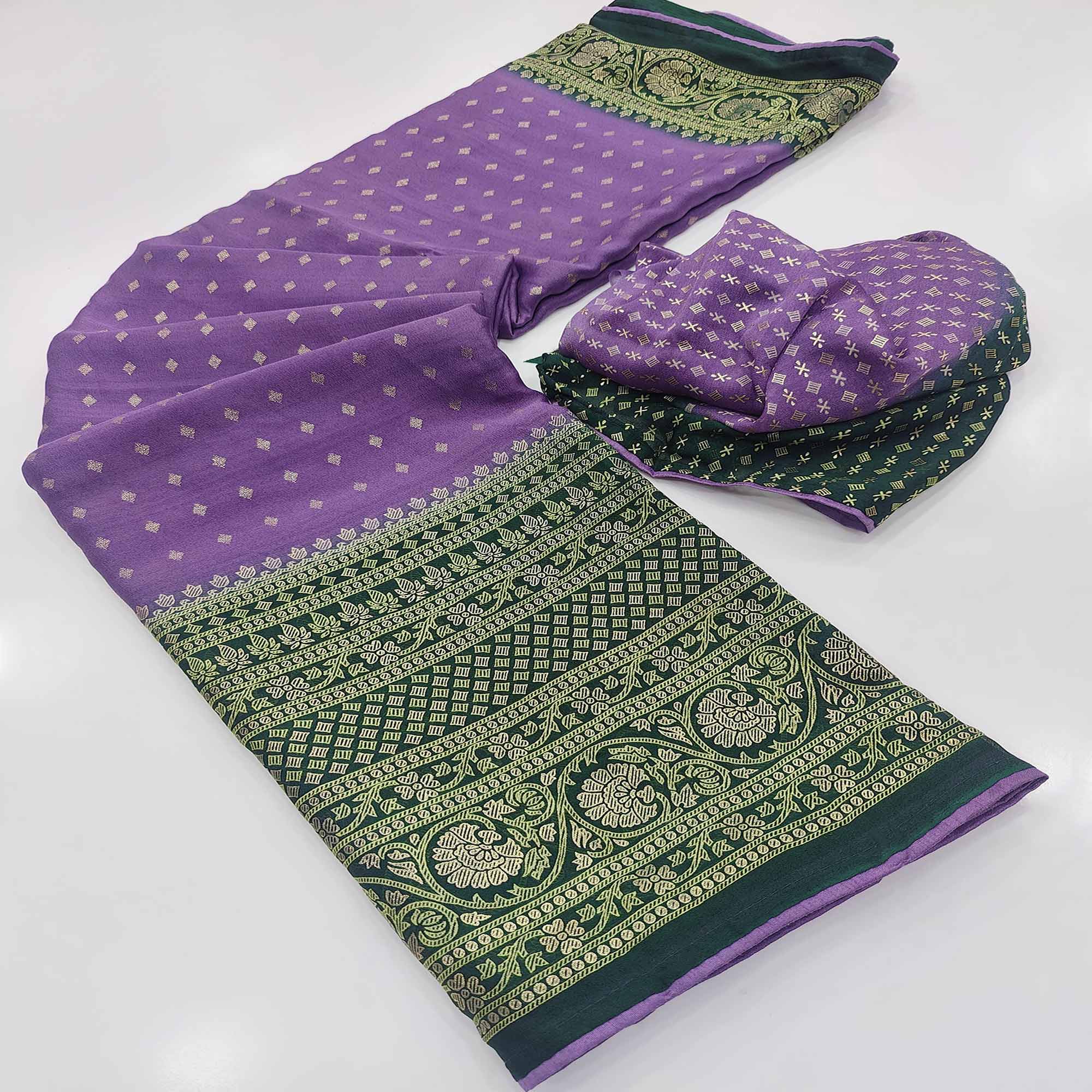 Peachmode Light Purple Foil Printed Georgette Saree