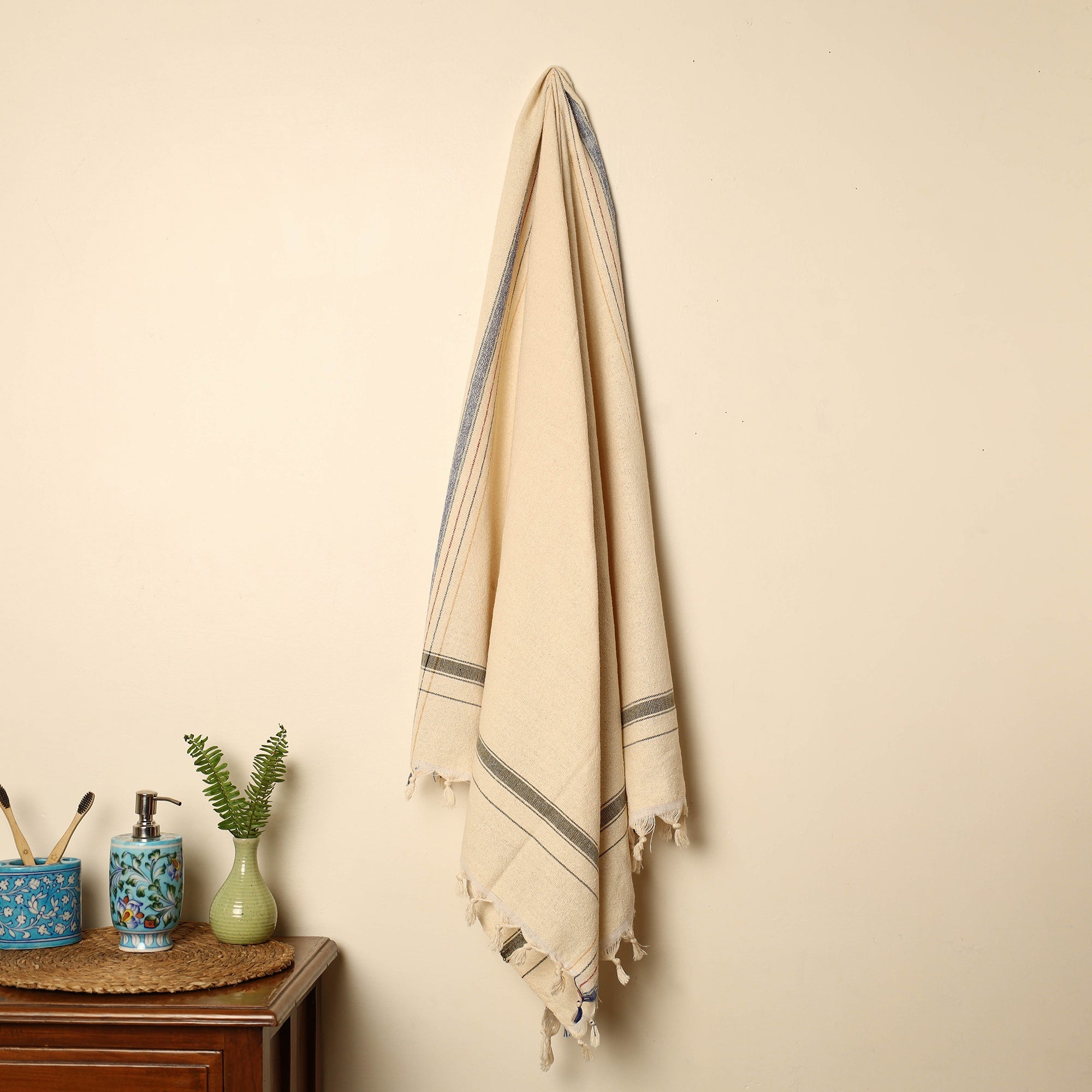 GWALIOR HANDLOOMS Beige - Handloom Fine Cotton Plain Bath Towel 02