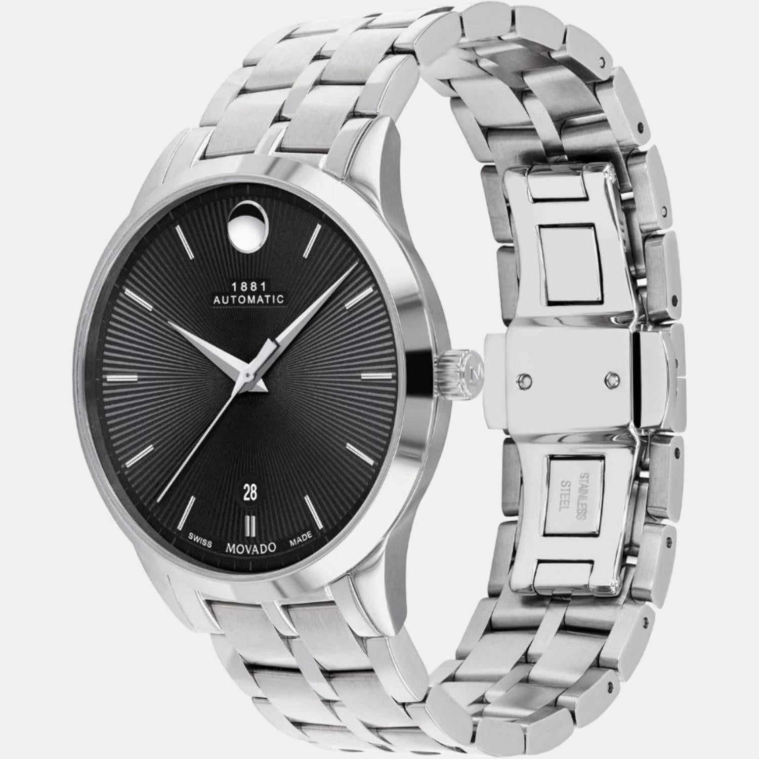 Movado 1881 Automatic Men Quartz Black Dial Analog Stainless Steel Watch 607461 - view 2
