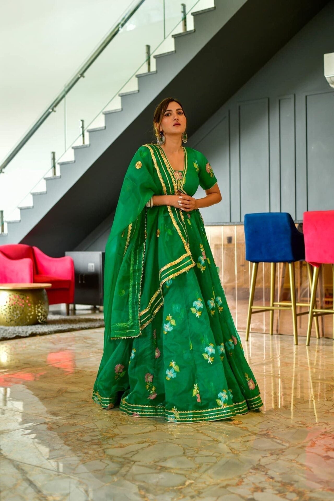 Idaho-o Aisha green organza lehenga choli set - view 4