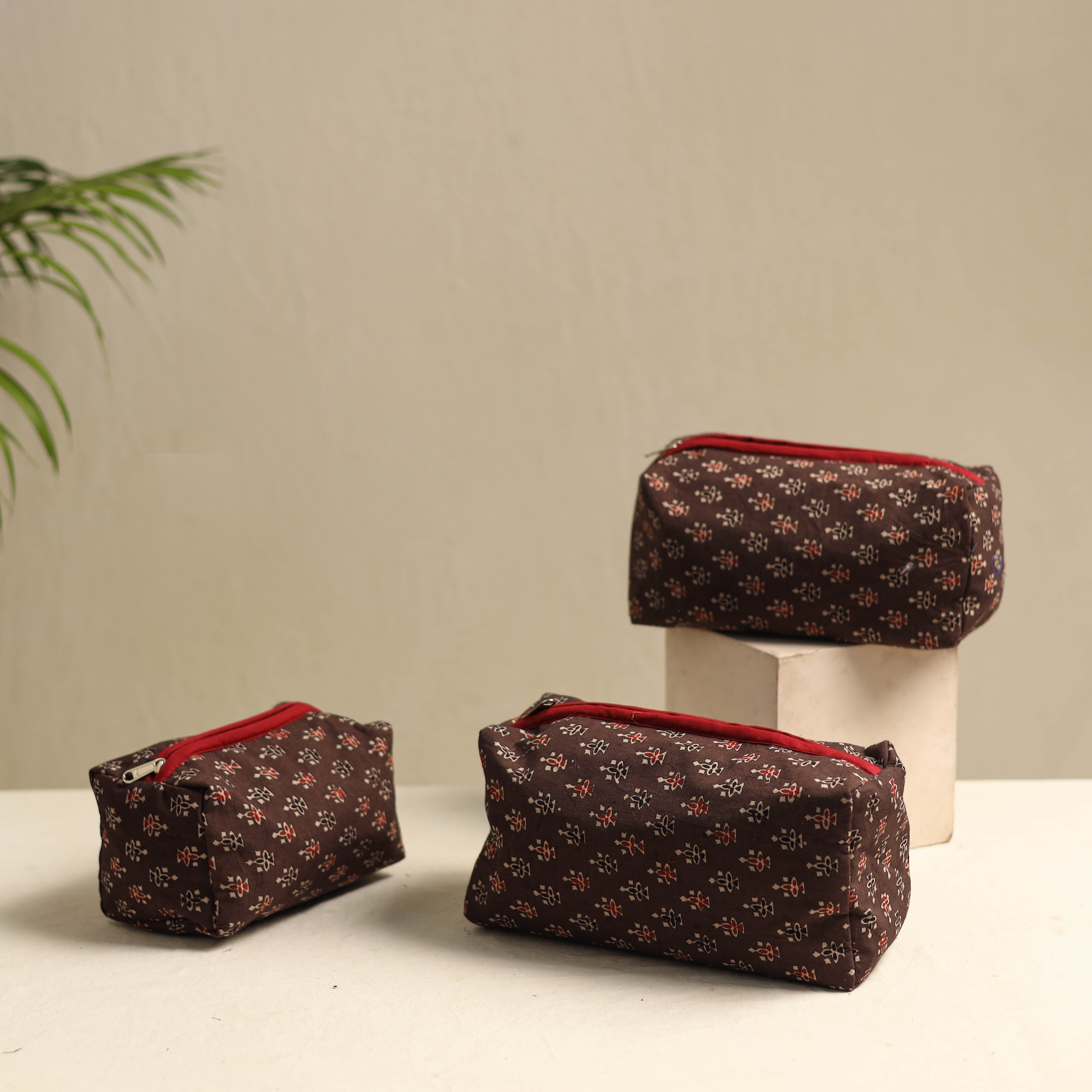 NOORI BAZAR Brown - Multipurpose Handmade Toiletry Bags (Set of 3) 27