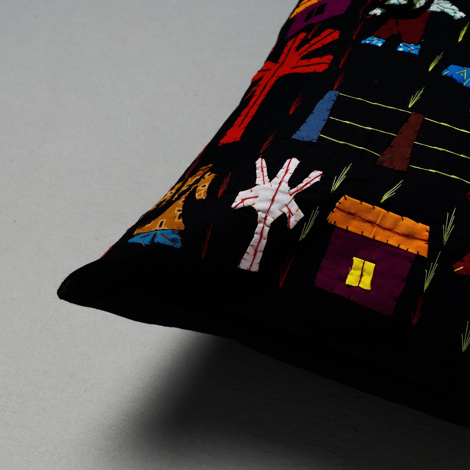 ASHOKA ASSEMBLE - CELEBRATING CRAFTS OF ODISHA Black - Pipli Applique Work Cotton Cushion Cover (16 x 16 in) Assorted - view 2