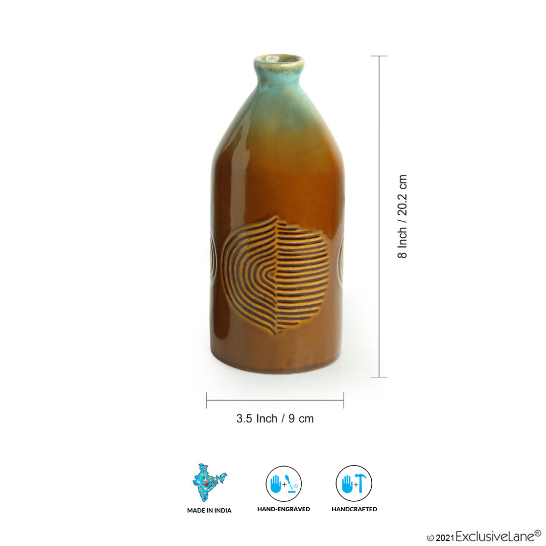 EXCLUSIVELANE 'Peacock Boulevard' Hand-Engraved Ceramic Vase (8 Inch) - view 5