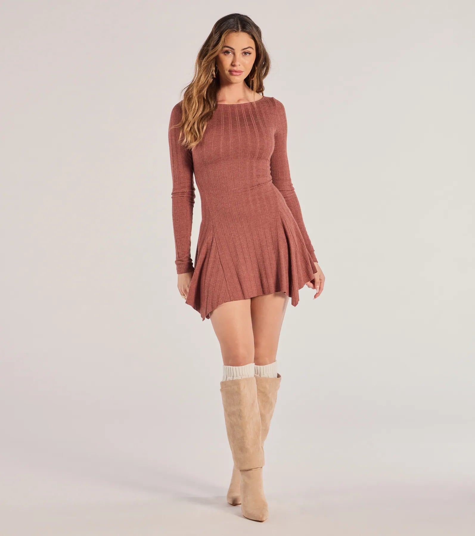 Windsor Luxe Charm Cashmere Knit Hanky Hem Mini Dress - view 3