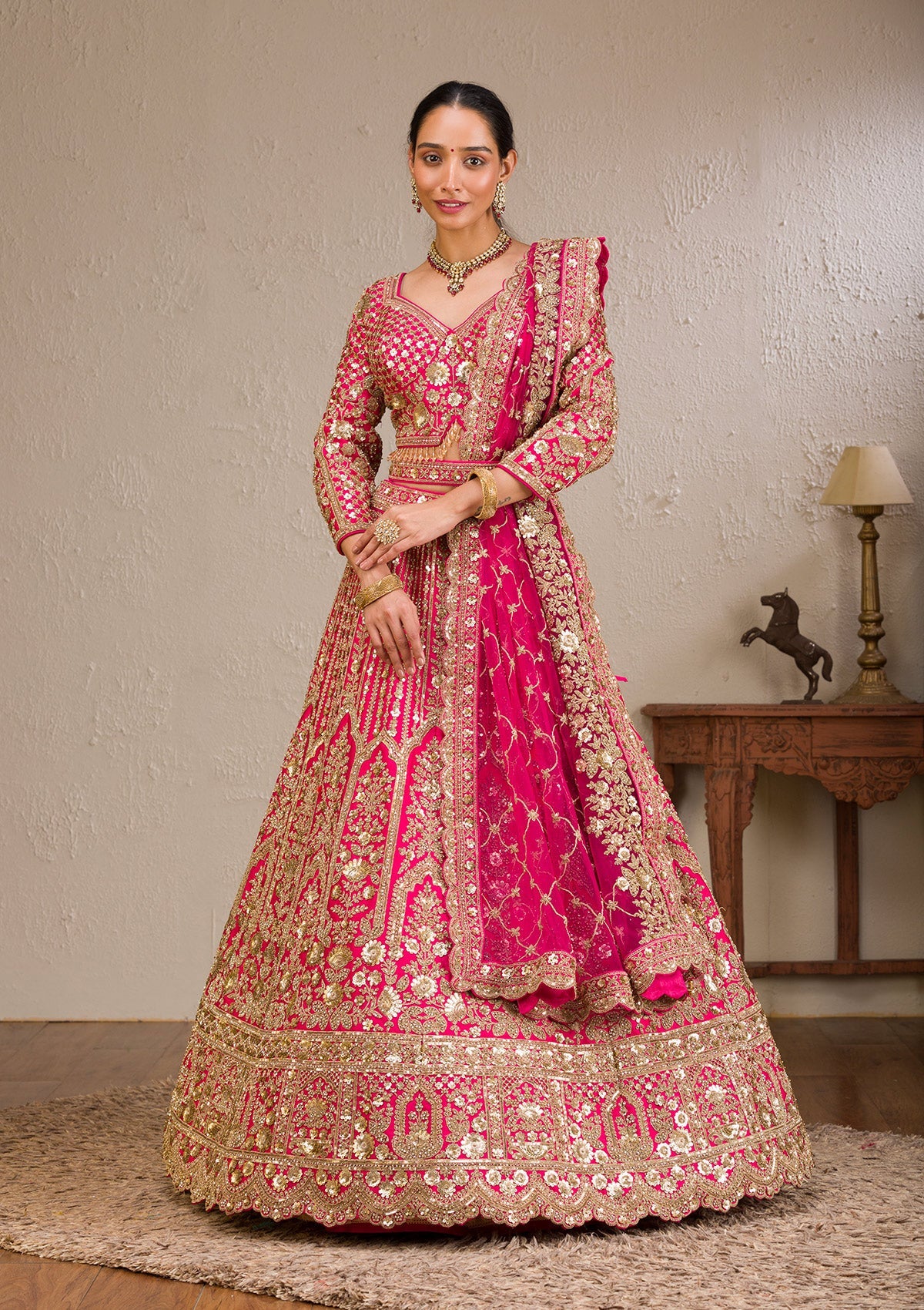 Koskii Rani Pink Zariwork Raw Silk Readymade Lehenga