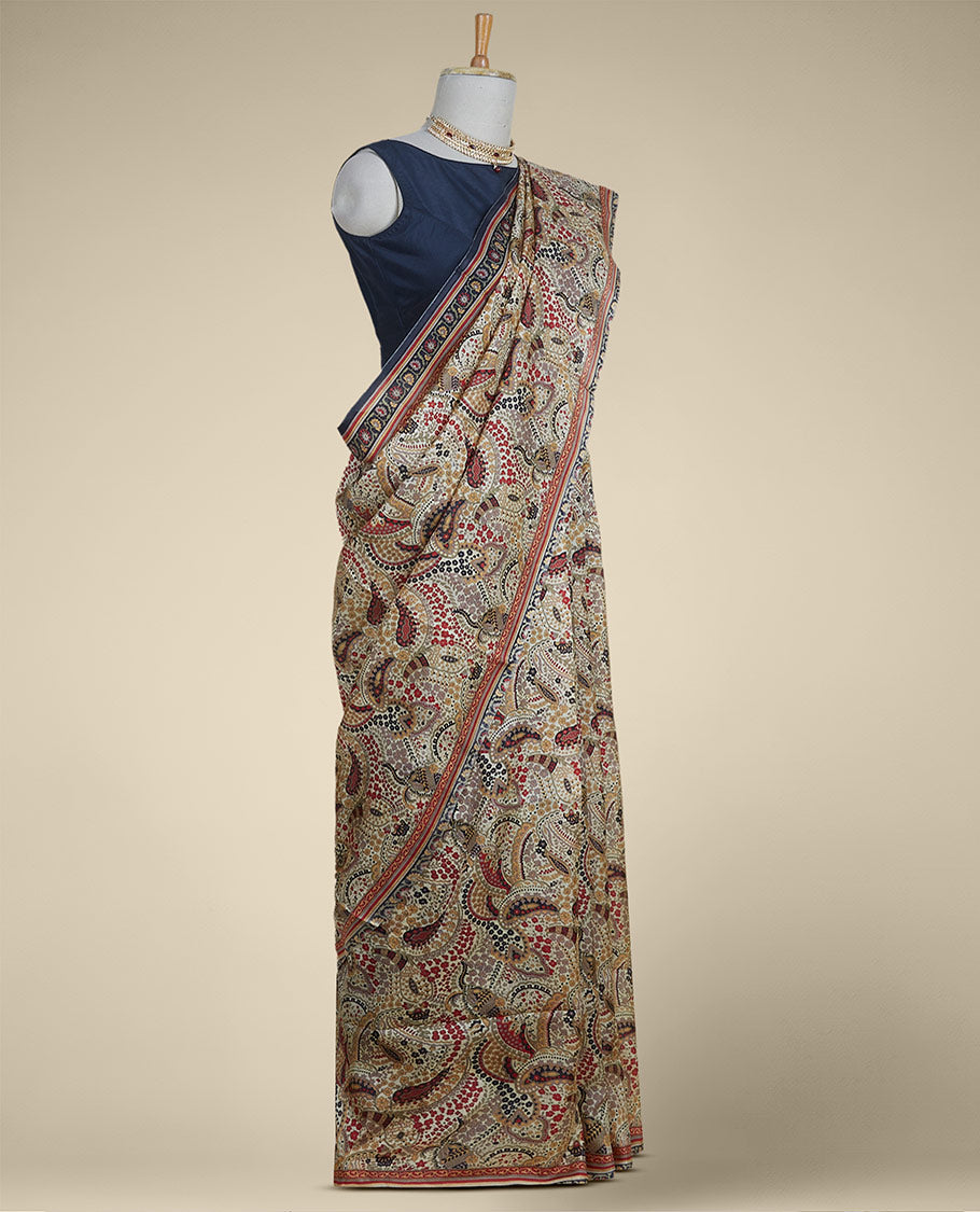 Pothys multi-colored floral , paisleys printed silk saree with contrast intricate zari design border - view 2