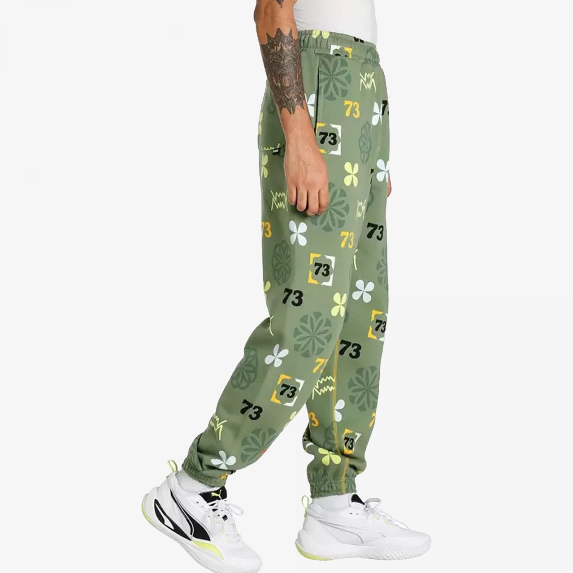 Puma | RUN IT BACK PRINTED BASKETBALL SWEATPANTS { DUSTY GREEN - view 2
