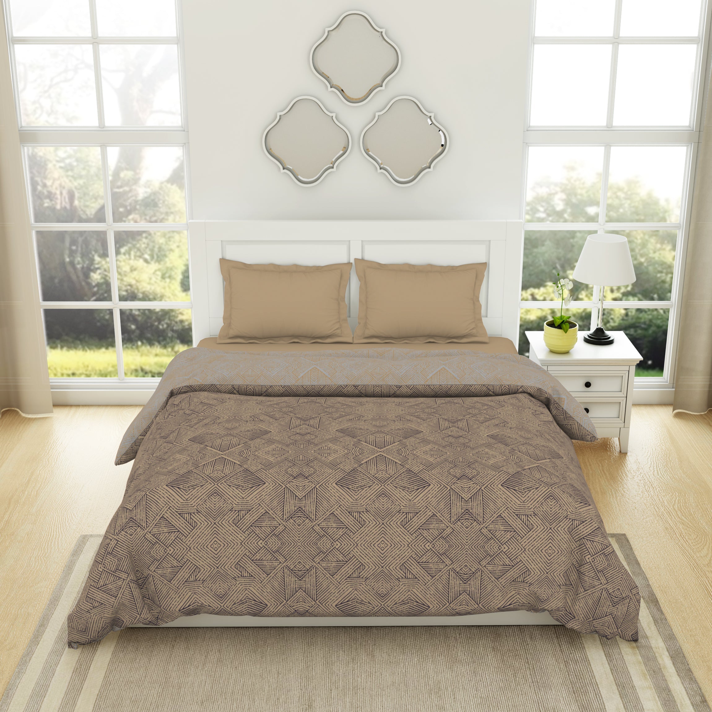 Brown 100 cotton – Spaces India Geometric Sand - Brown 100% Cotton Shell Double Quilt / AC Comforter - Geospace By Spaces