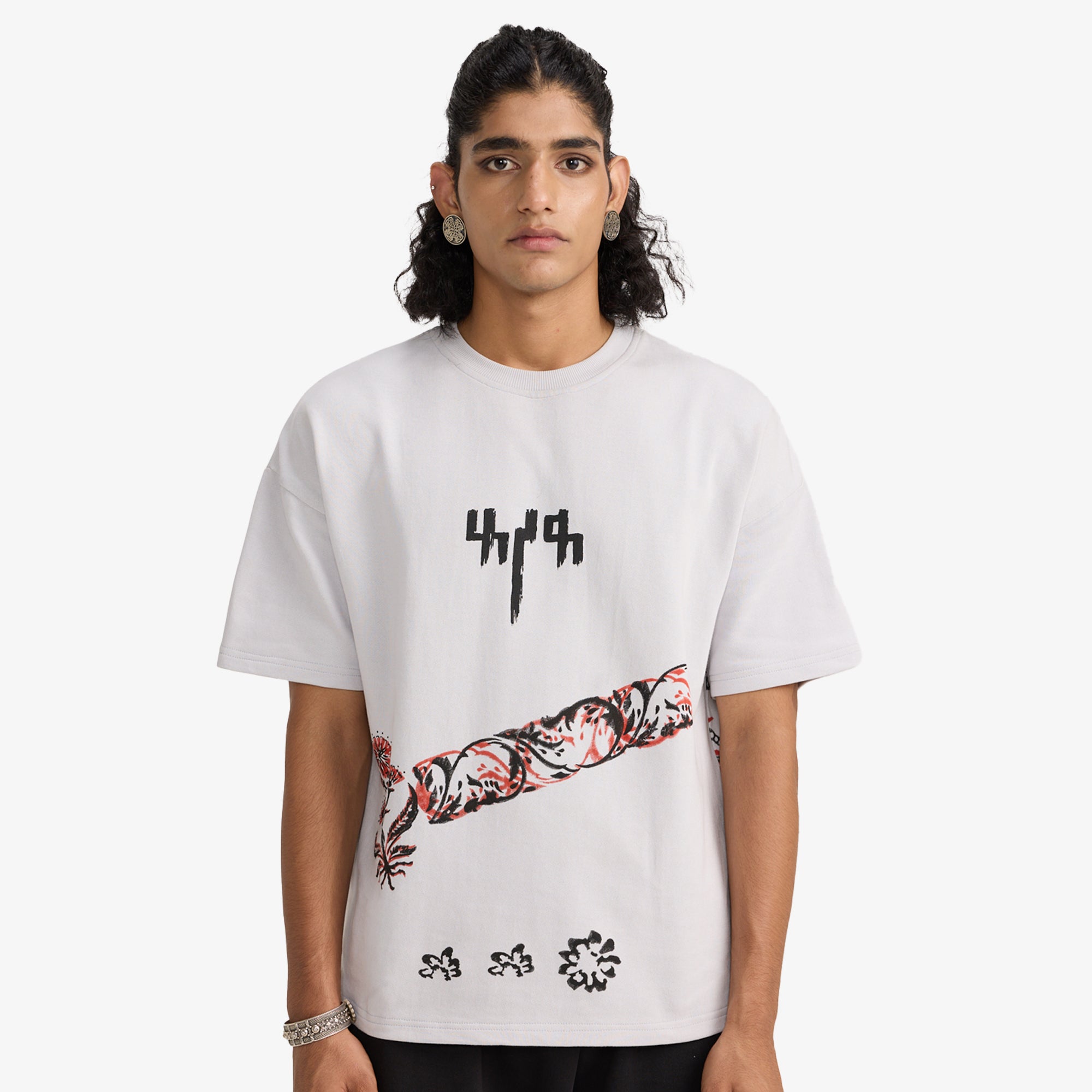 F A R A K | Grey Block Printed T-shirt { Grey/grey