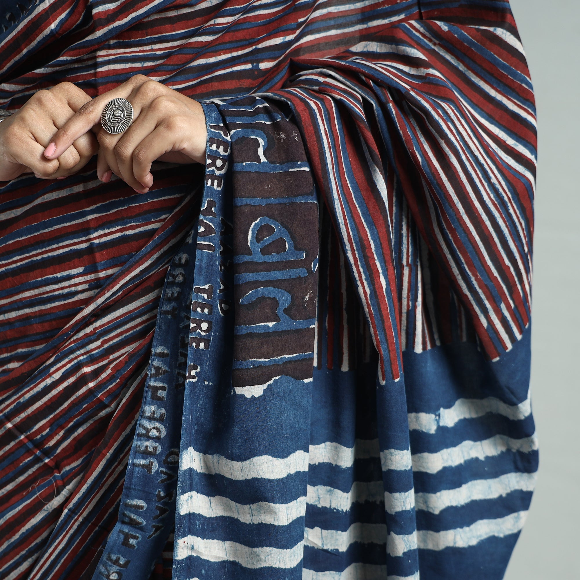 BINDAAS UNLIMITED Blue - Bindaas Art Block Printed Natural Dyed Cotton Saree 31 - view 4