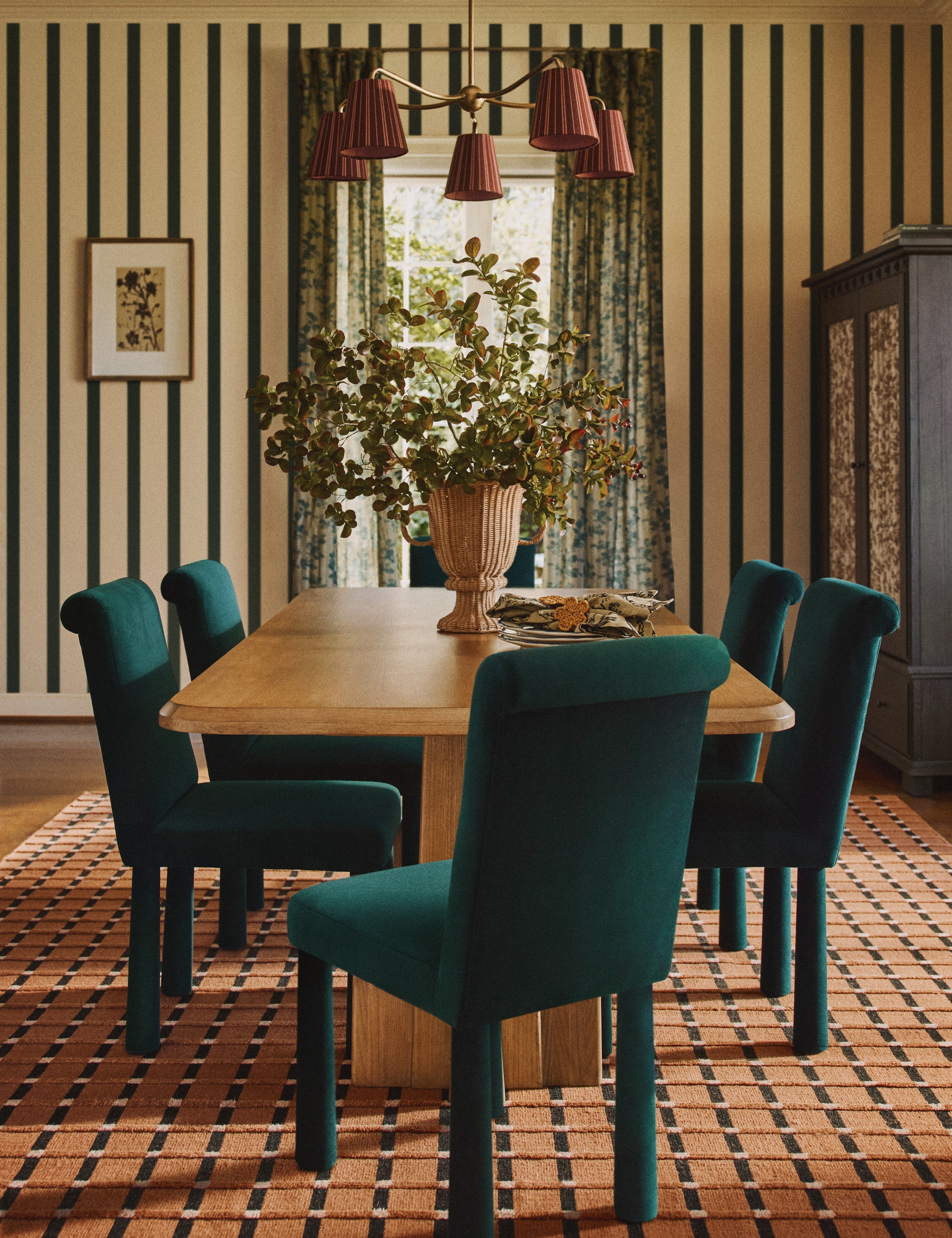 Lulu and Georgia Badgley Chandelier – Red Stripe and Antique Brass - view 2