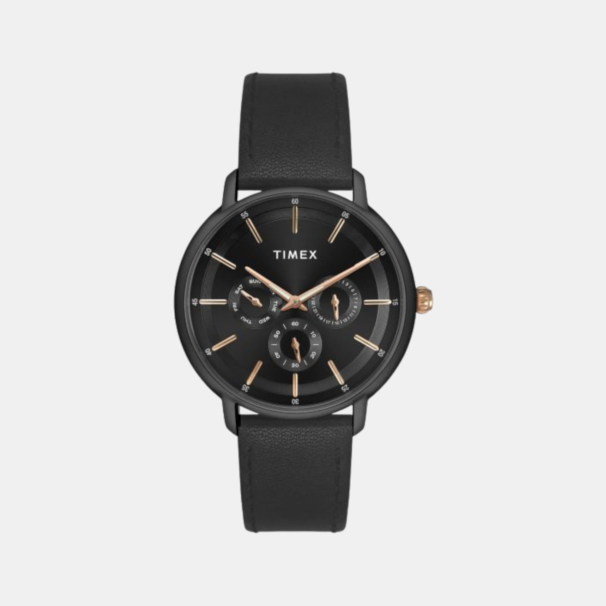 Timex Fashion Men Quartz Black Dial Multi-Function Leather Watch TWEG22003