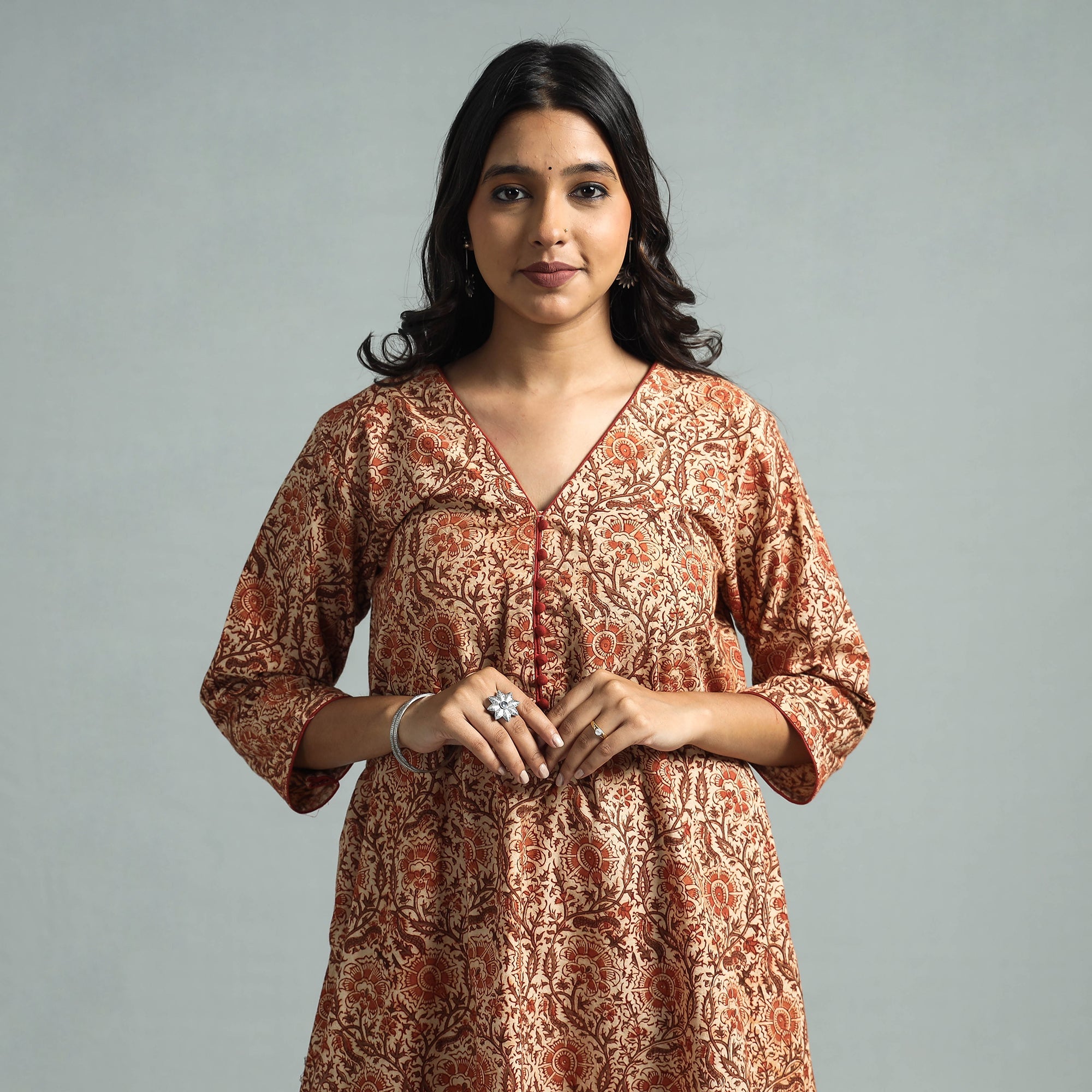 ITOKRI CASUALS Brown - Pedana Kalamkari Block Printed Cotton Kurta with Palazzo Set - view 2