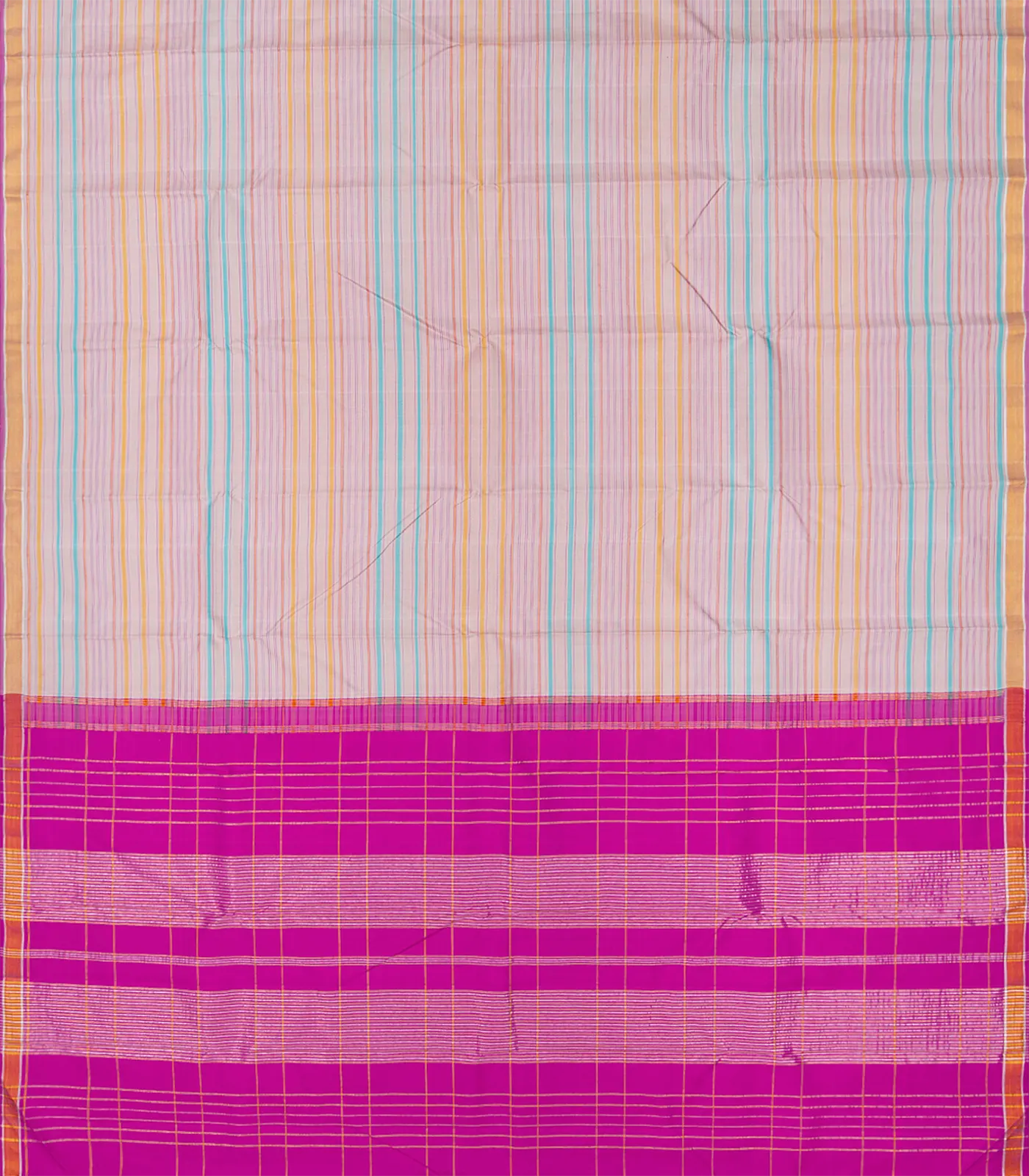 RmKV Baby Pink Handloom Kanchipuram Silk Saree With Multi Stripes-Baby Pink - view 2