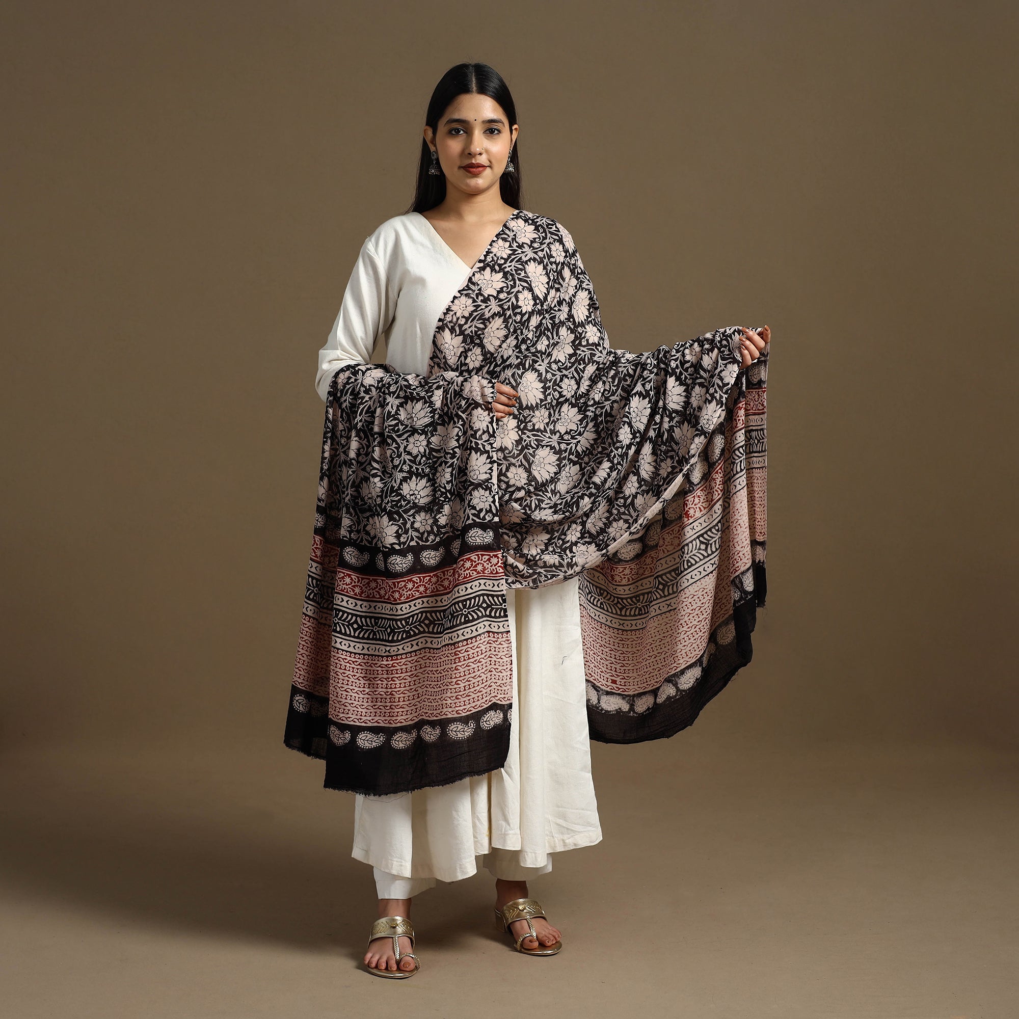 ARTISAN HAND BLOCK PRINTS Black - Block Print Mul Cotton Bagru Dupatta 14