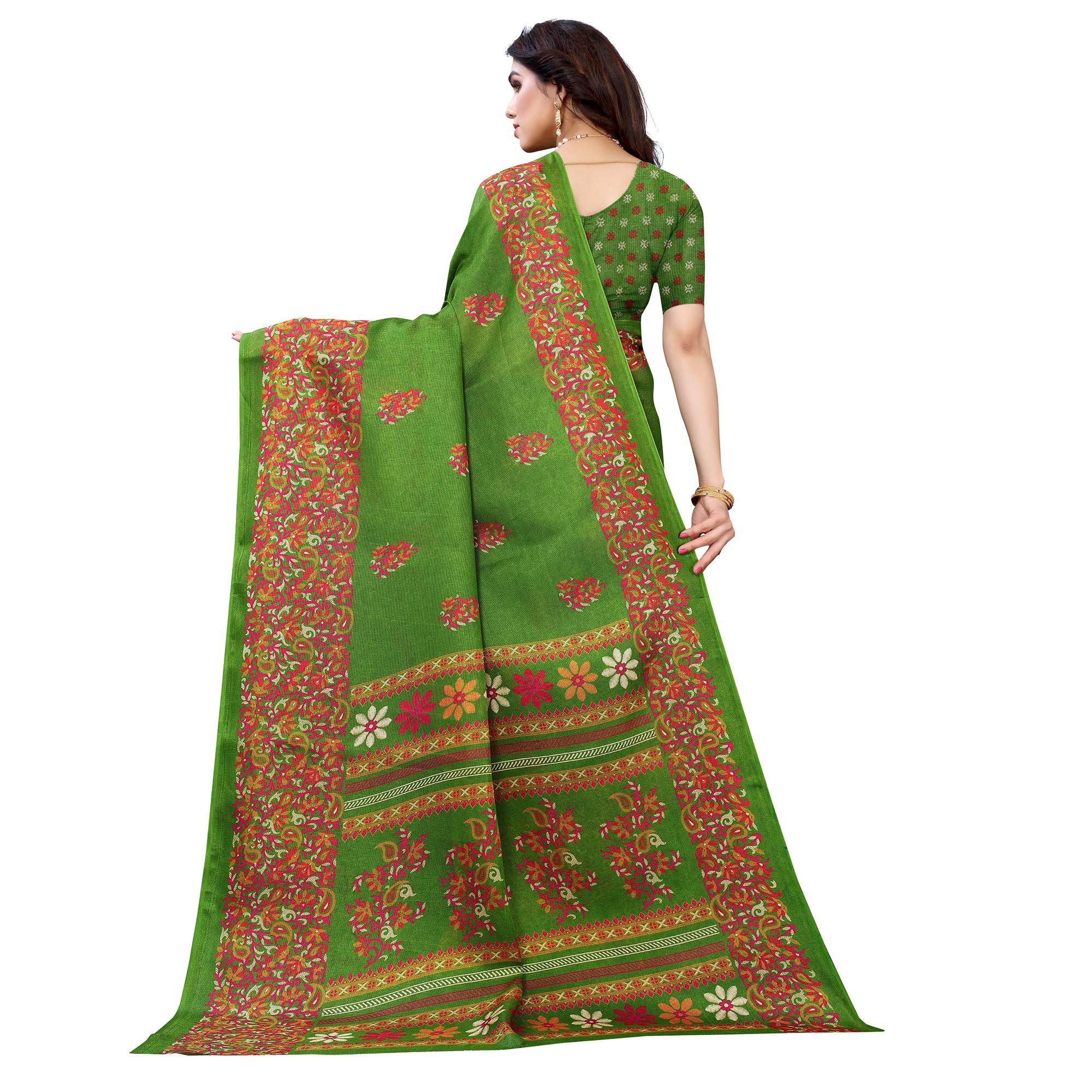 BlackTree green-casual-wear-printed-jute-silk-saree-125452 - view 5