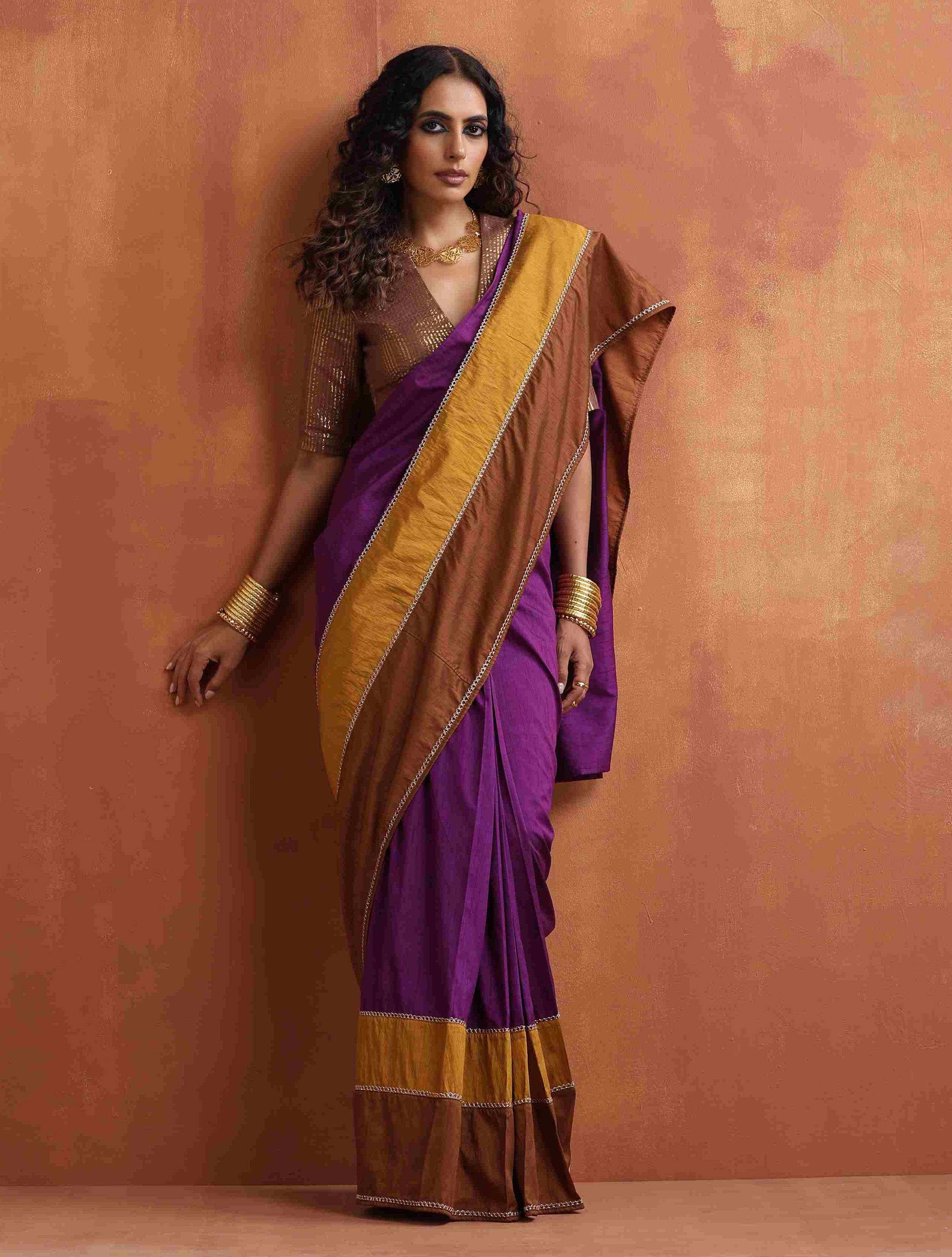 trueBrowns Purple Silk Ready To Wear Saree – Women's