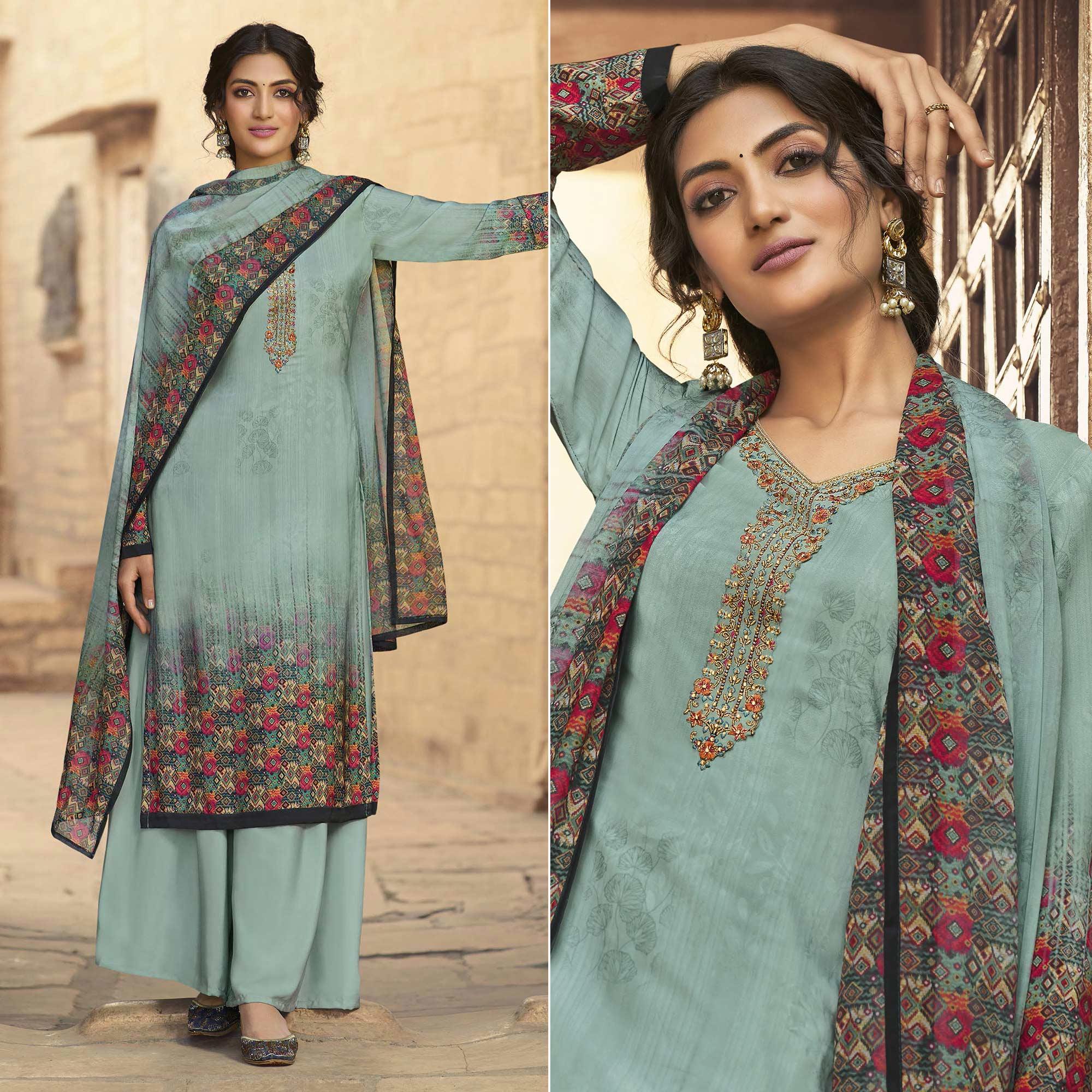 Grey trousers – BlackTree grey-digital-printed-art-silk-palazzo-suit