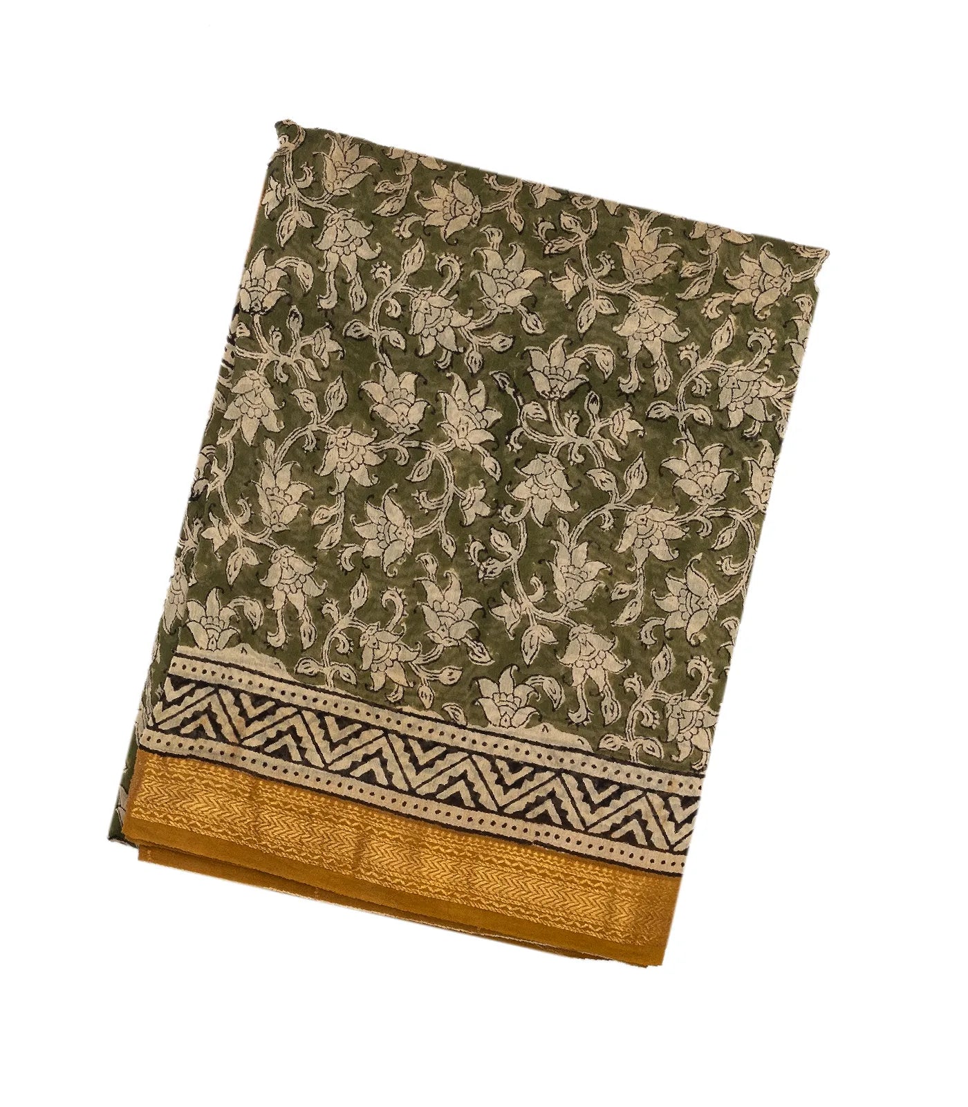 RmKV Green Handloom Chanderi Cotton Saree With Printed Floral Motifs - view 7