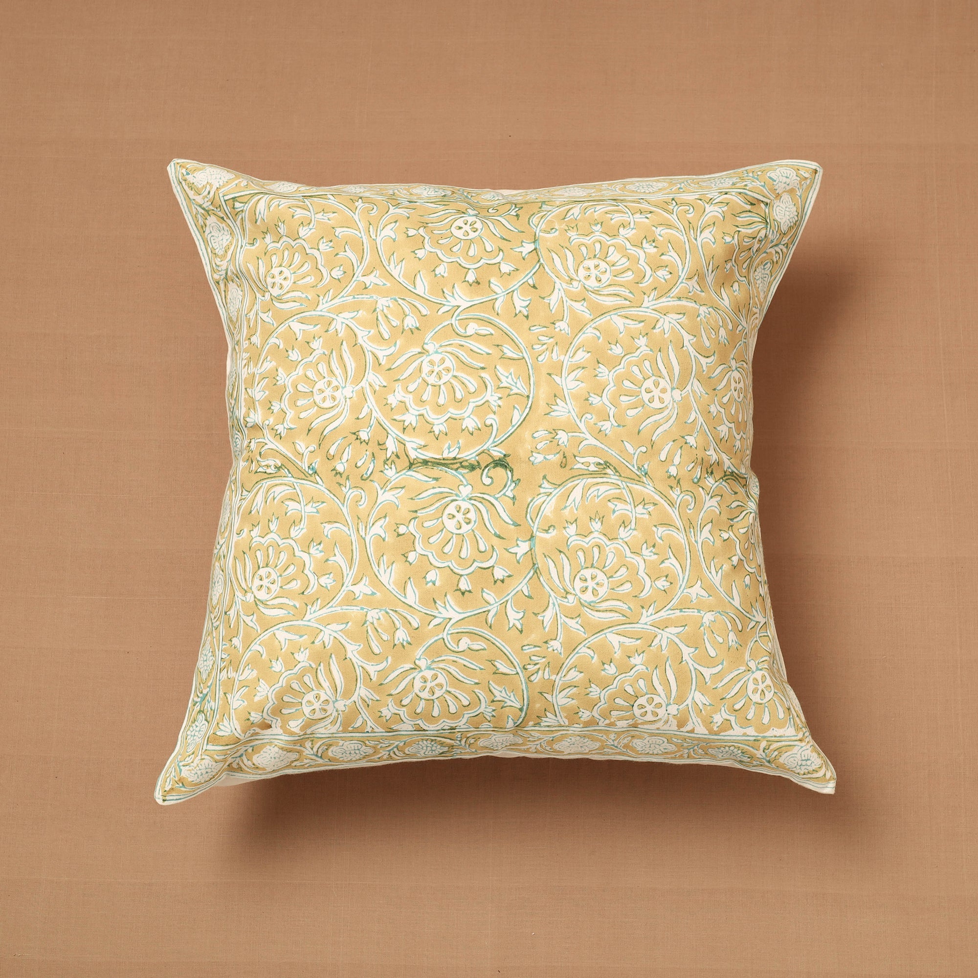 CHUTNEY CRAFT STUDIO Block Print Cotton Sanganeri Cushion Cover (16 x 16 in)