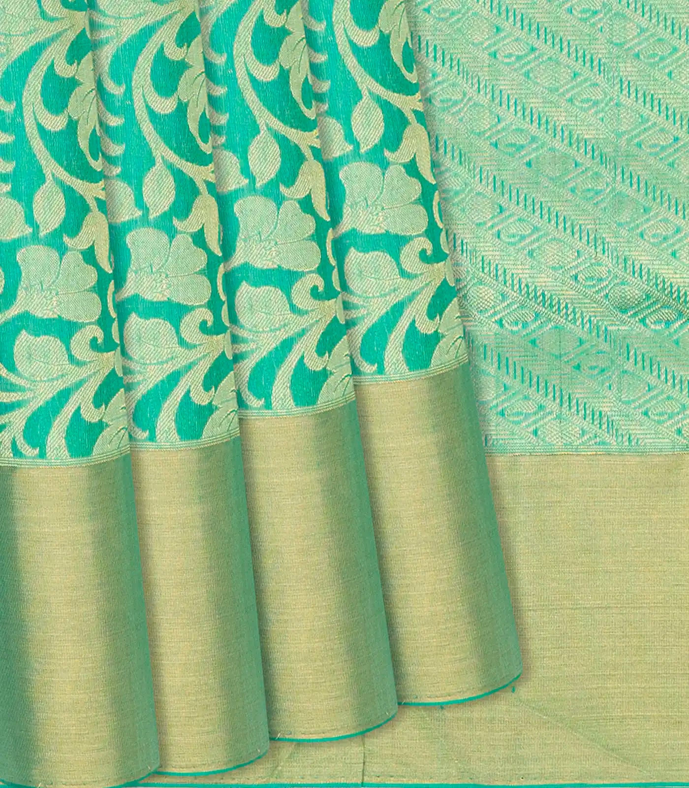 RmKV Aquamarine Handloom Soft Silk Saree With Floral Vine Motifs-Aquamarine
