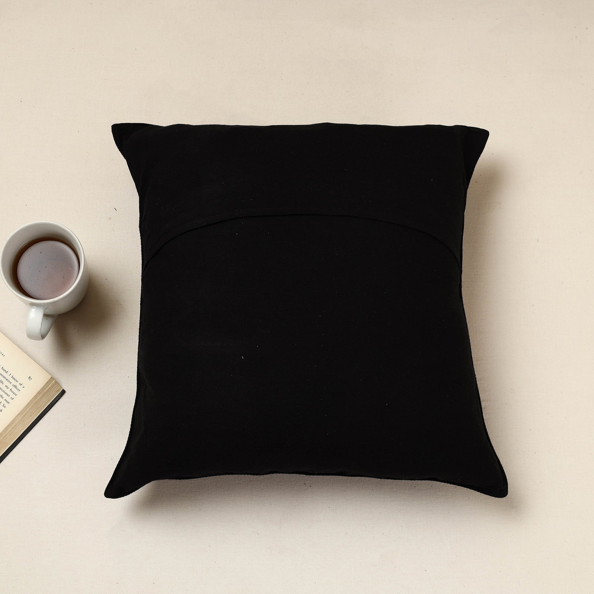 Black - Urmul Kashida Stitch Handloom Cotton Cushion Cover (16 x 16 in) - view 3