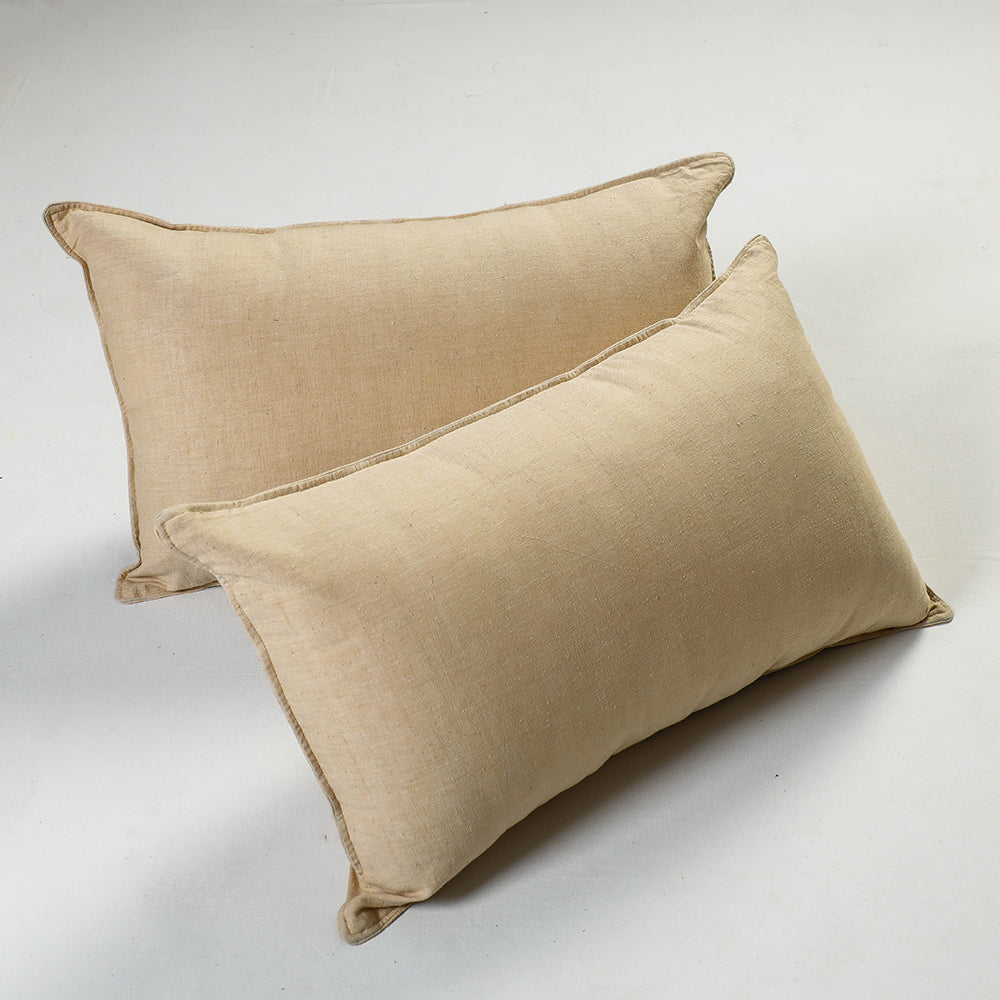 HAVELI CHRONICLES Beige - Piege - Fine Cotton Handloom Set of 2 Pillow Covers (26 x 16 in)