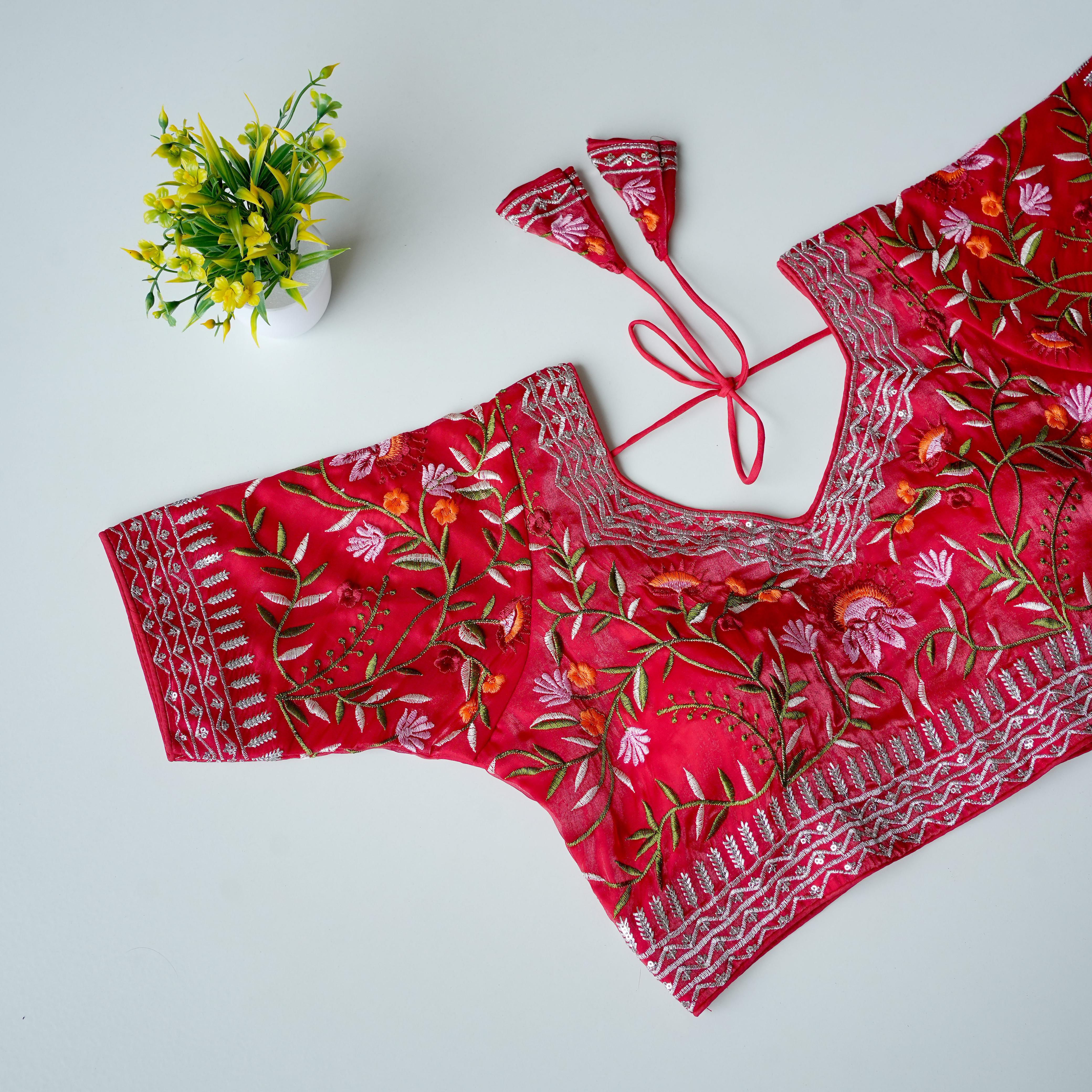 ClothsVilla Pink Multi-Color Embroidered Jimmy Choo Silk Blouse