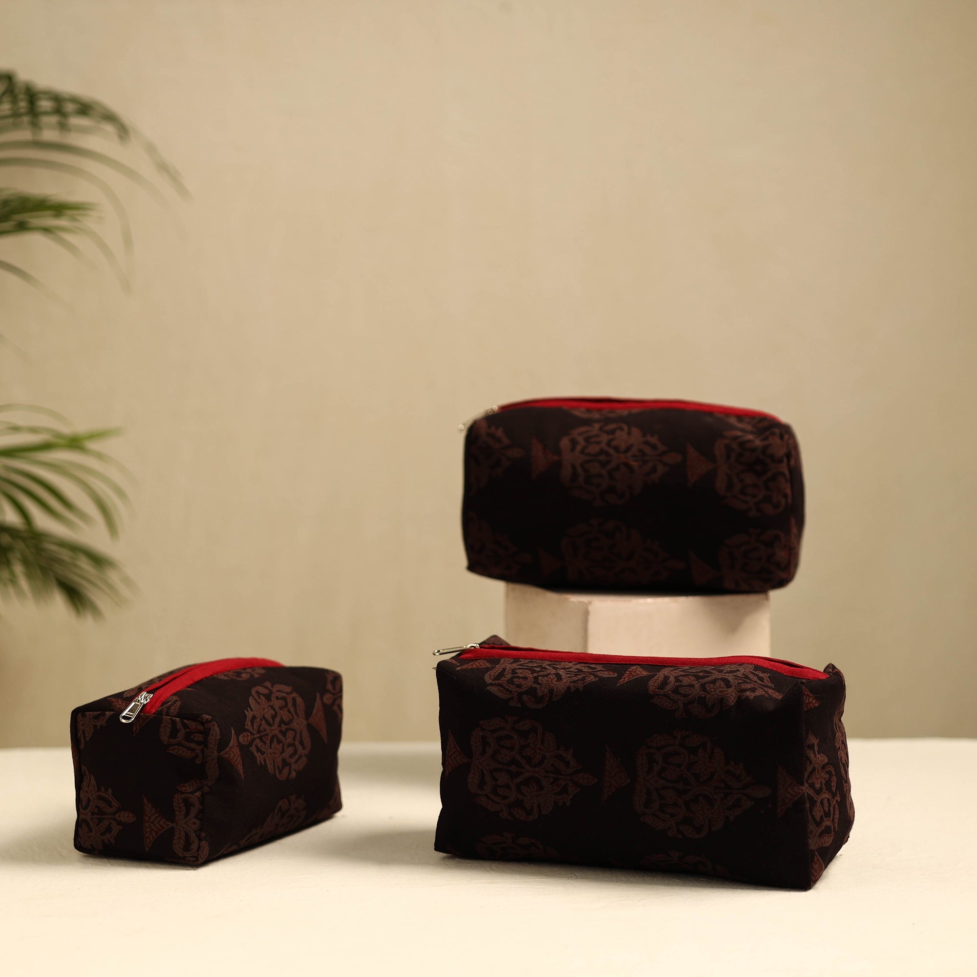 NOORI BAZAR Black - Handmade Cotton Toiletry Bags (Set of 3) 06
