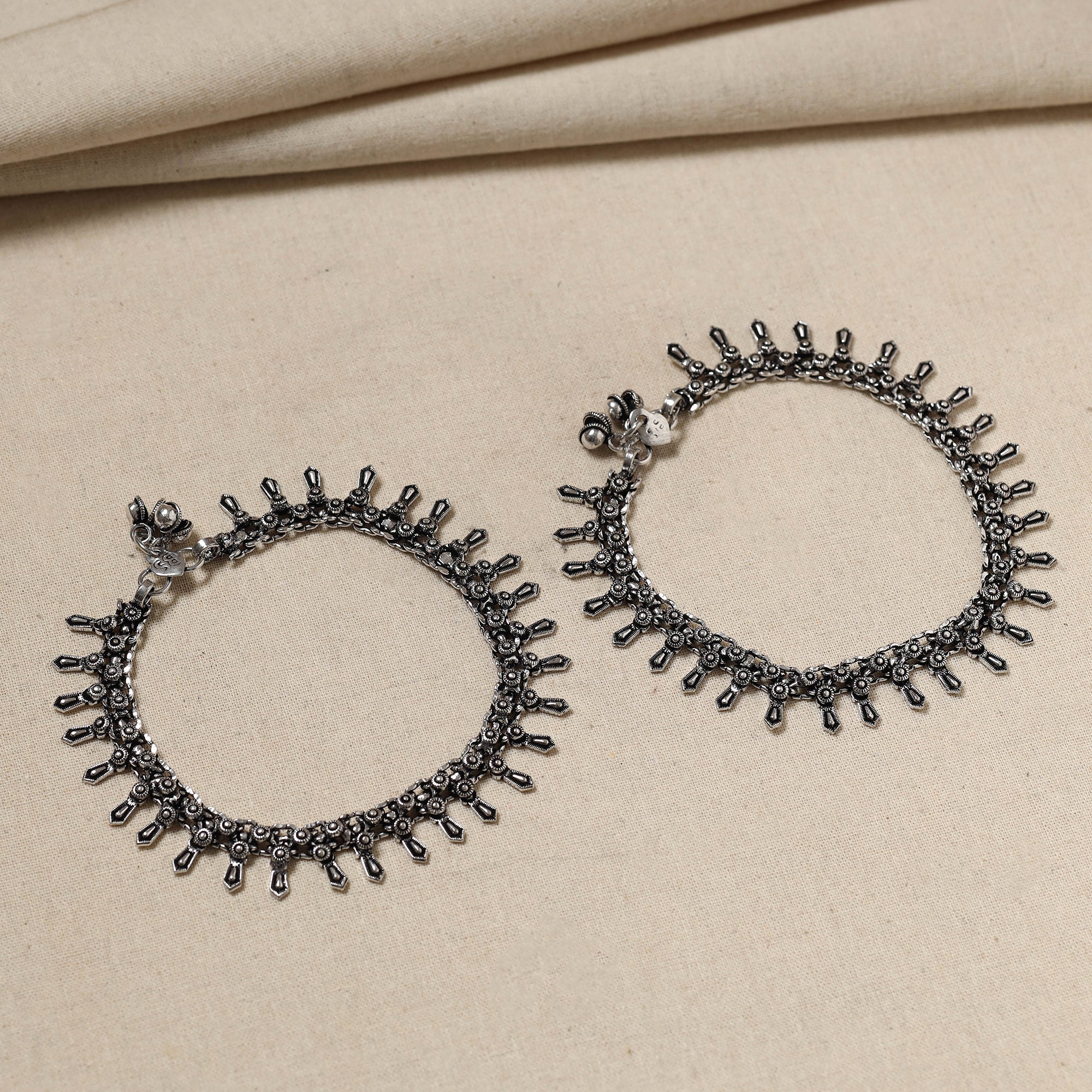 WHITE RIVER STORIES Antique Finish Oxidised German Silver Payal (pair)