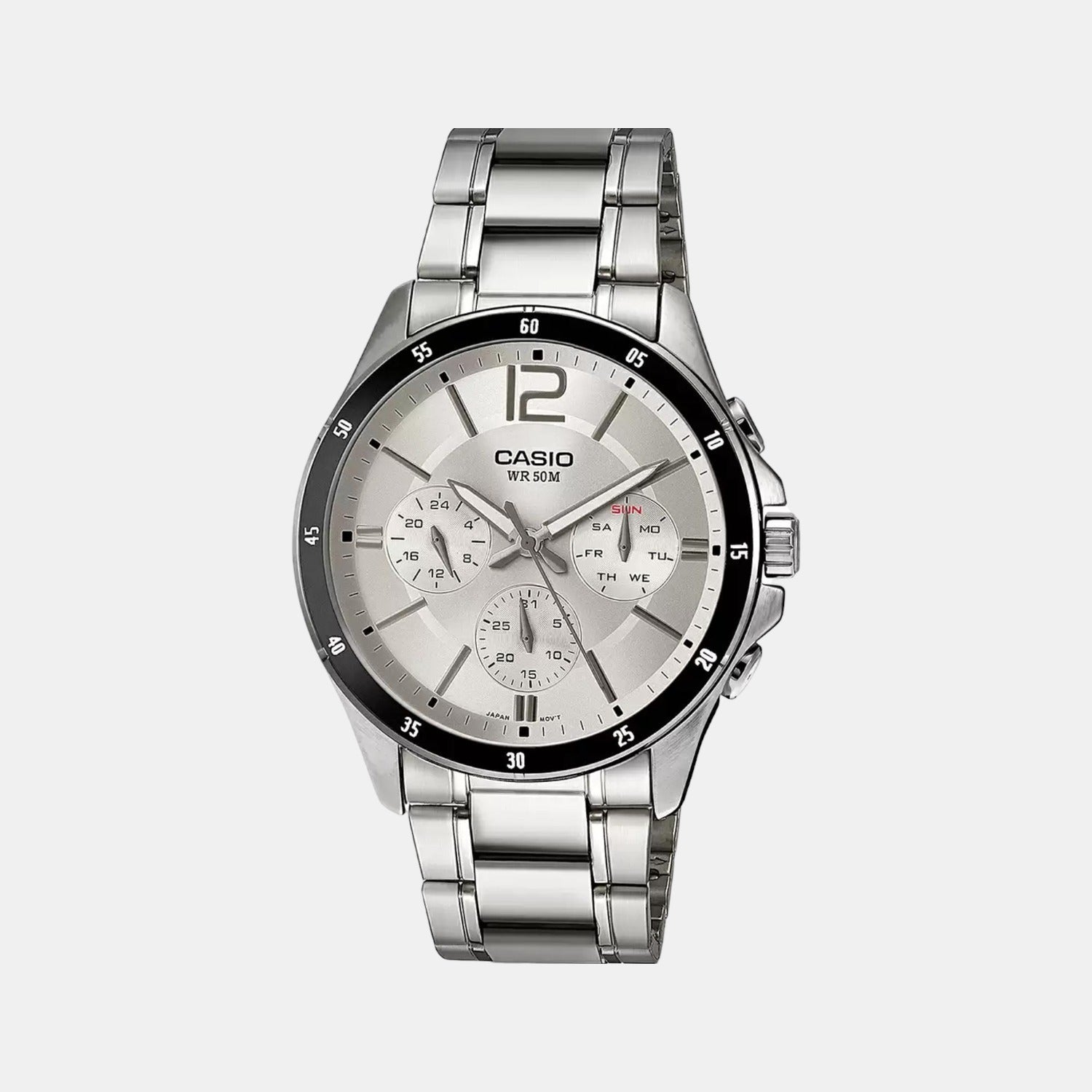 Casio Enticer Men Quartz White Dial Chronograph Stainless Steel Watch A833