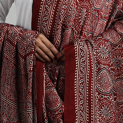 RIYAZ ABDULMAJID KHATRI - AJRAKH Modal Silk Block Print Ajrakh Dupatta 07 - view 4