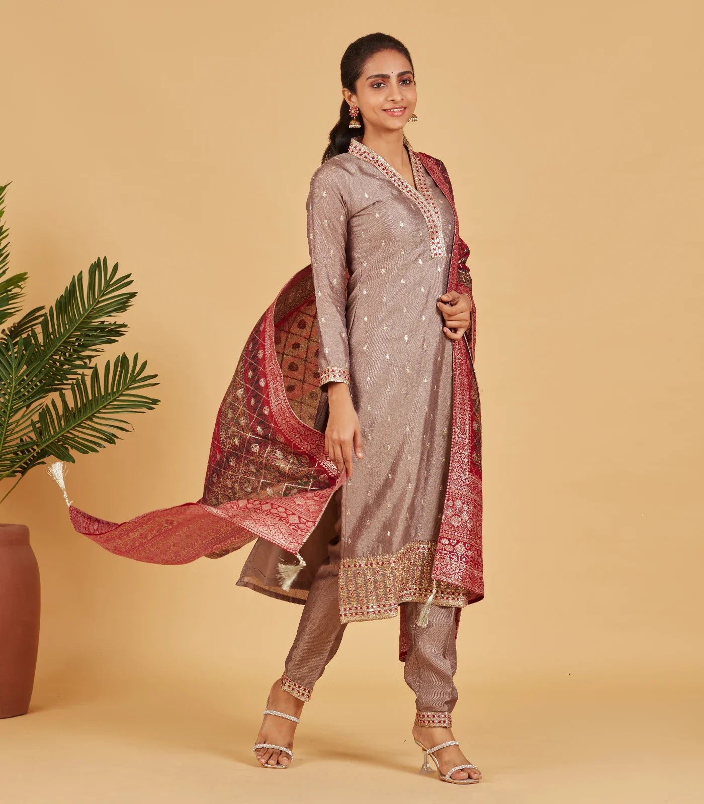 RmKV Festive Grey Embroidered Kurta Set - view 2
