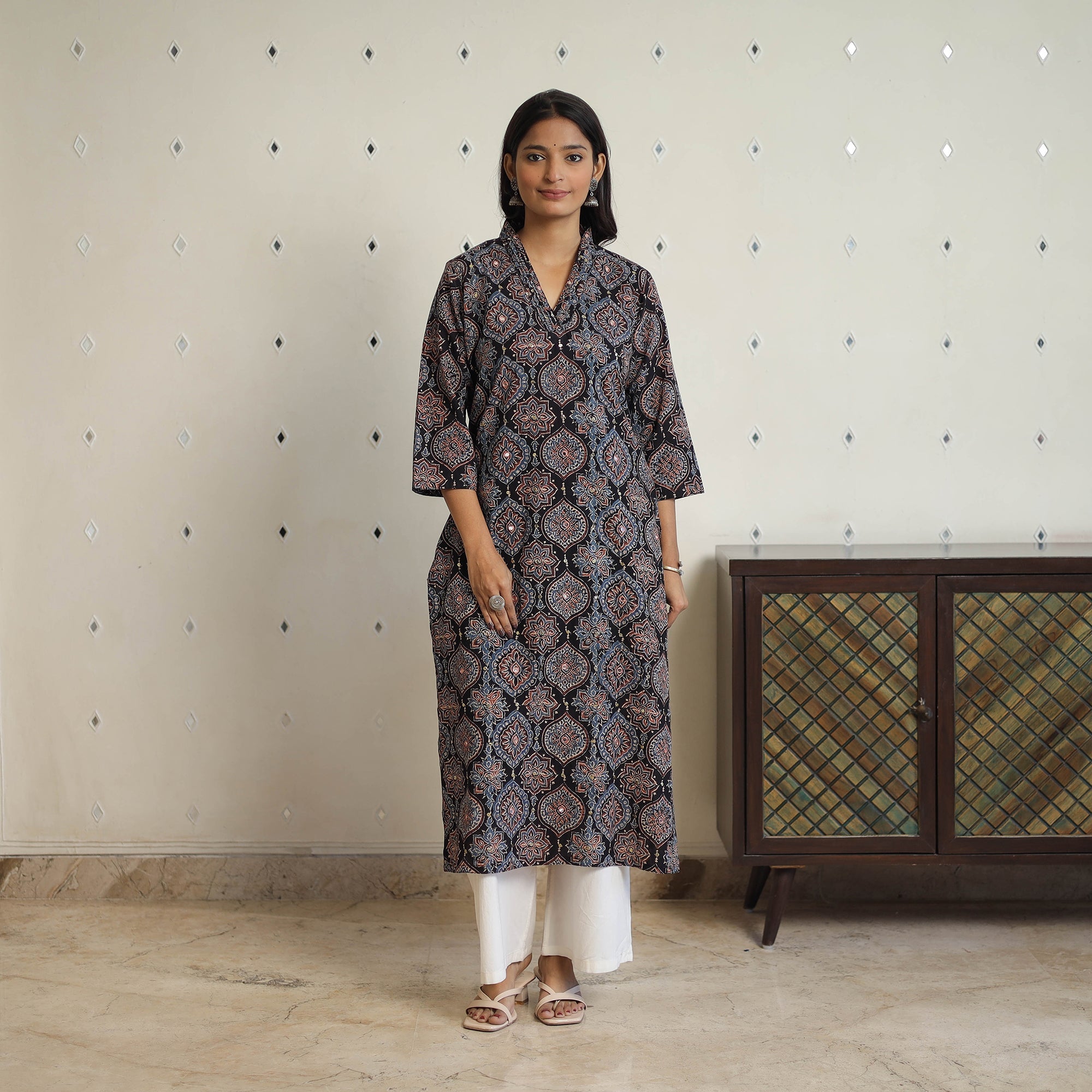 ITOKRI CASUALS Black - Sequins Work Cotton Straight Ajrakh Print Kurta 07 - view 2