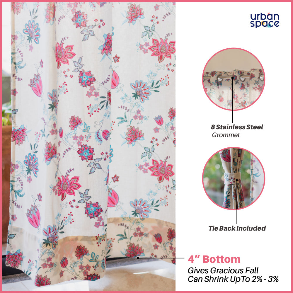 Urban Space -Home Furnishing Store 100% Cotton, room darkening ethnic curtains, Pack of 2 Curtains - Passion flower pink - view 2