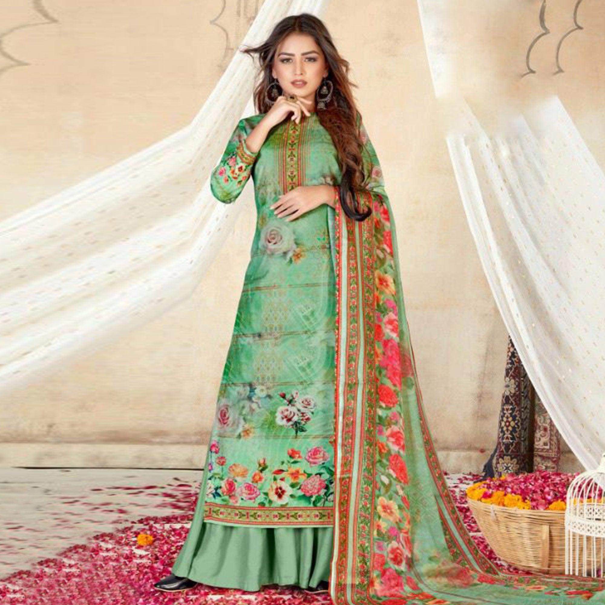 BlackTree green-casual-wear-floral-printed-cotton-dress-material-136142 - view 4