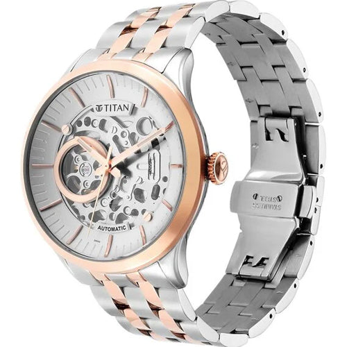 Titan Metal Mechanicals Silver Dial Dual Tone Stainless Steel Strap Watch for Men 43mm NT90140KM01 - view 2
