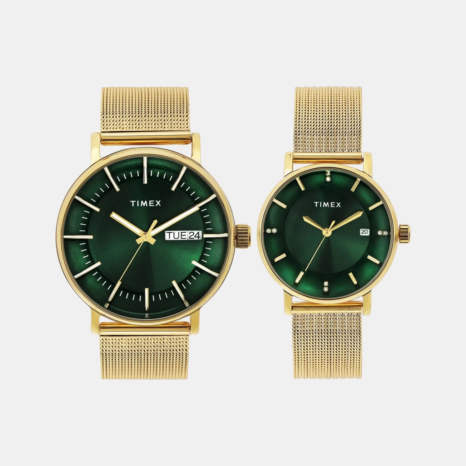 Timex Fashion Couple Quartz Green Dial Analog Stainless Steel Watch TW00PR324