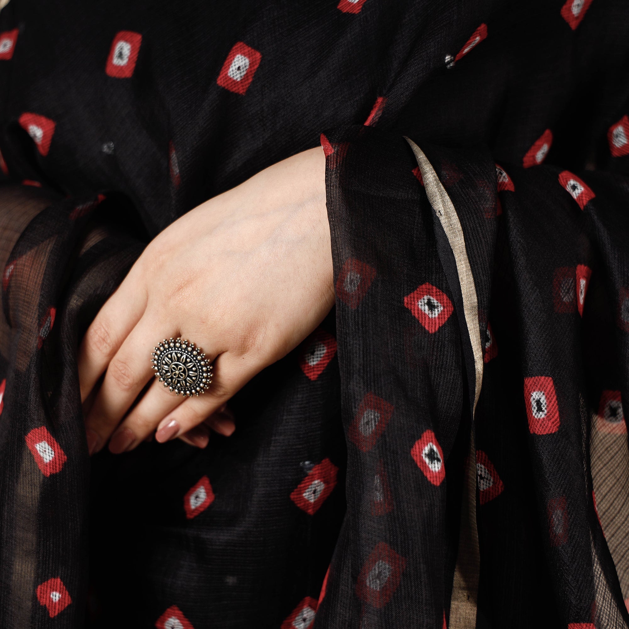LEHARIYA BY BADSHAH MIYAN Black - Bandhani Tie-Dye Kota Doria Silk Dupatta with Tassels - view 4