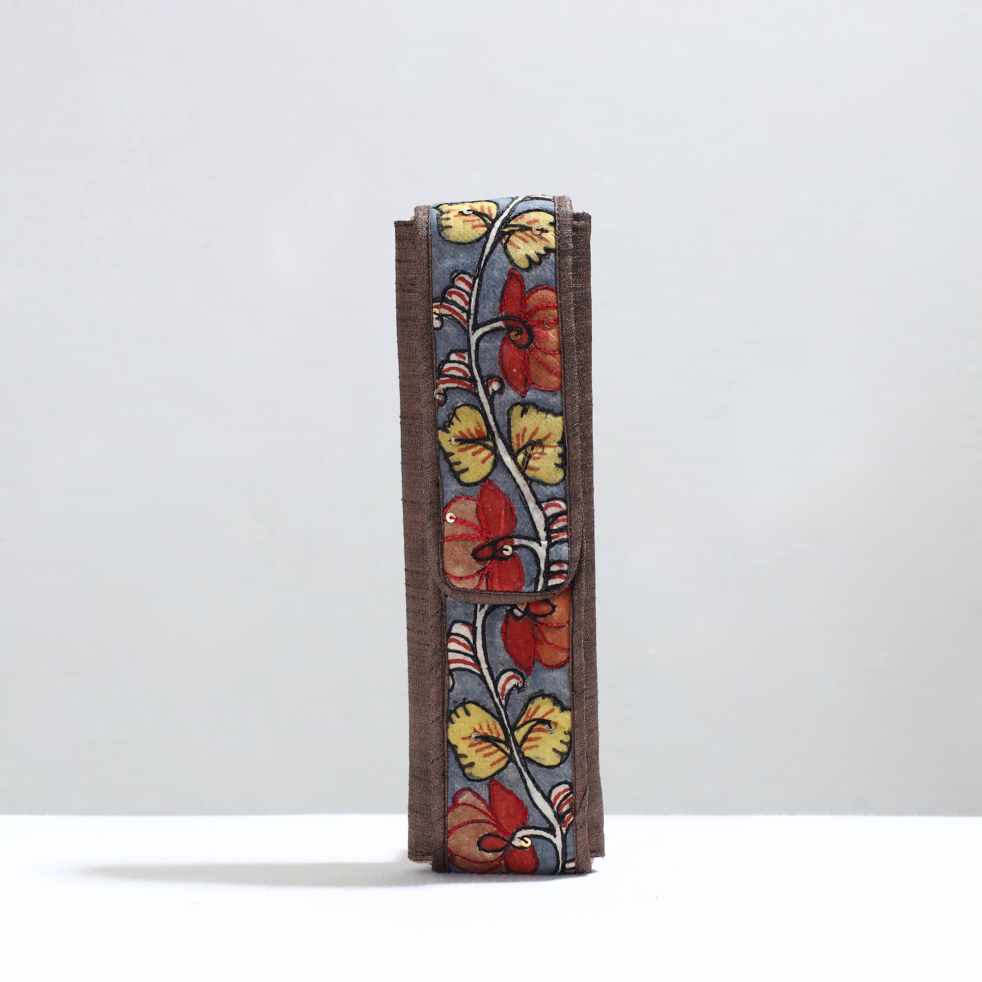 DWARAKA PLUS Brown - Handpainted Kalamkari Natural Dyed Ghicha Silk Earrings Pouch 22