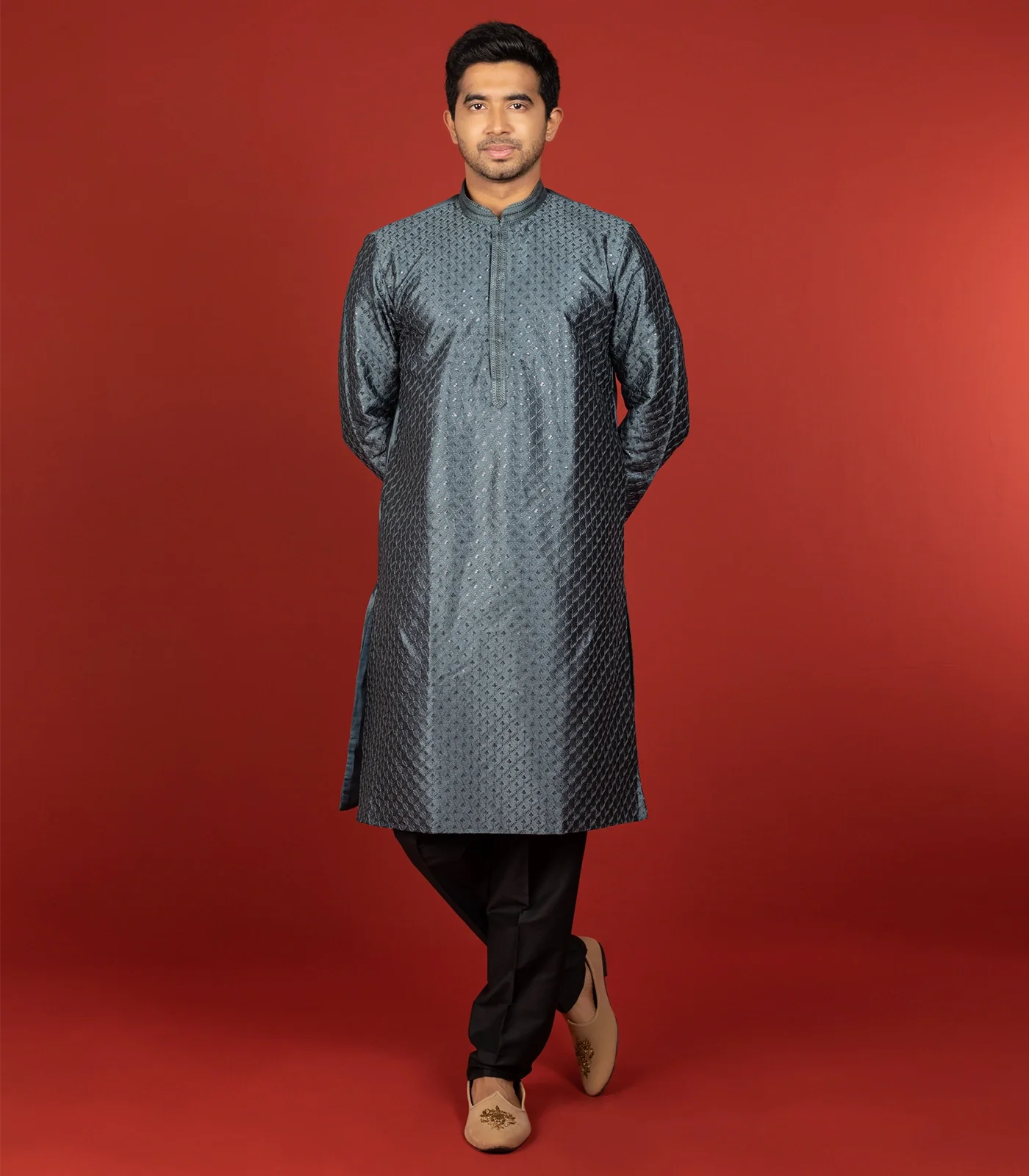 RmKV Grey Kurta With Sequin Embellishments Black Chudidar-Grey