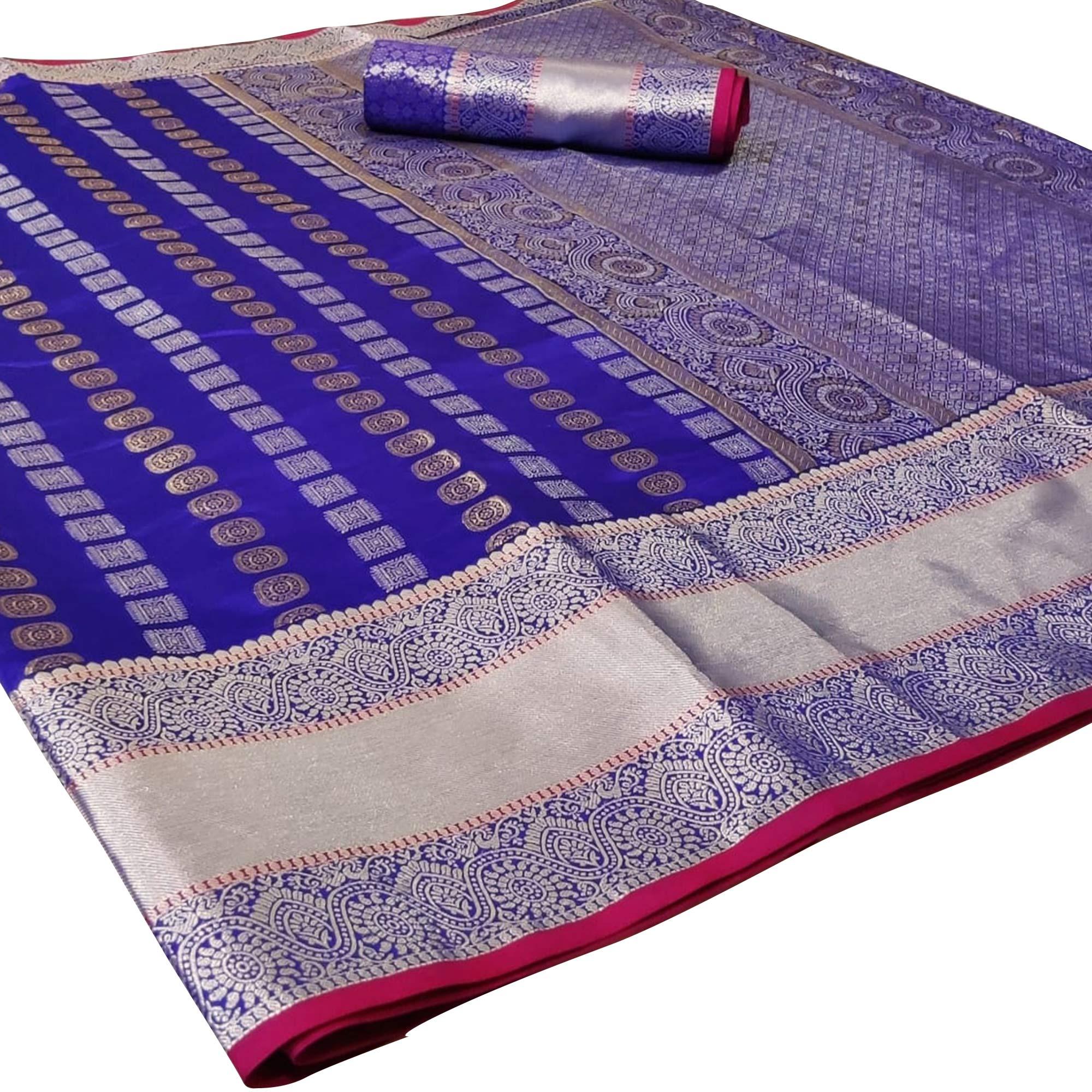 Peachmode Hypnotic Royal Blue Colored Festive Wear Woven Silk Saree