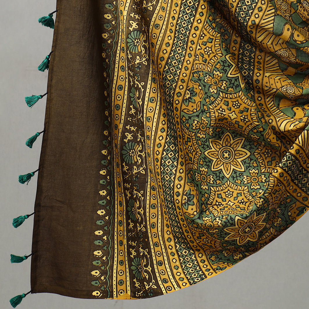 AJRAKH BY JABBAR KHATRI Brown - 3pc Ajrakh Block Printed Natural Dyed Cotton Suit Material Set 07 - view 4