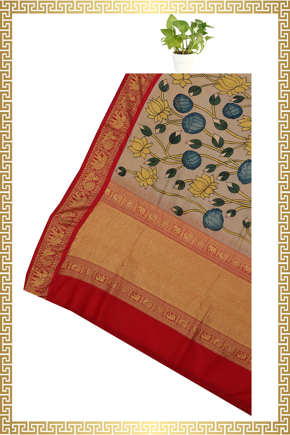 Kalanjali Grey Kalamkari Hand-Painted Dupatta