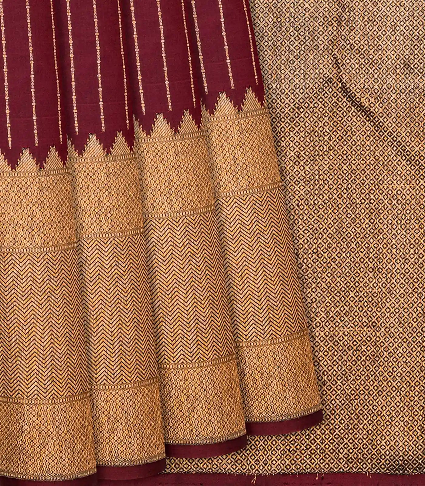 RmKV Maroon Handloom Kanchipuram Silk Saree With Zari Stripes-Maroon