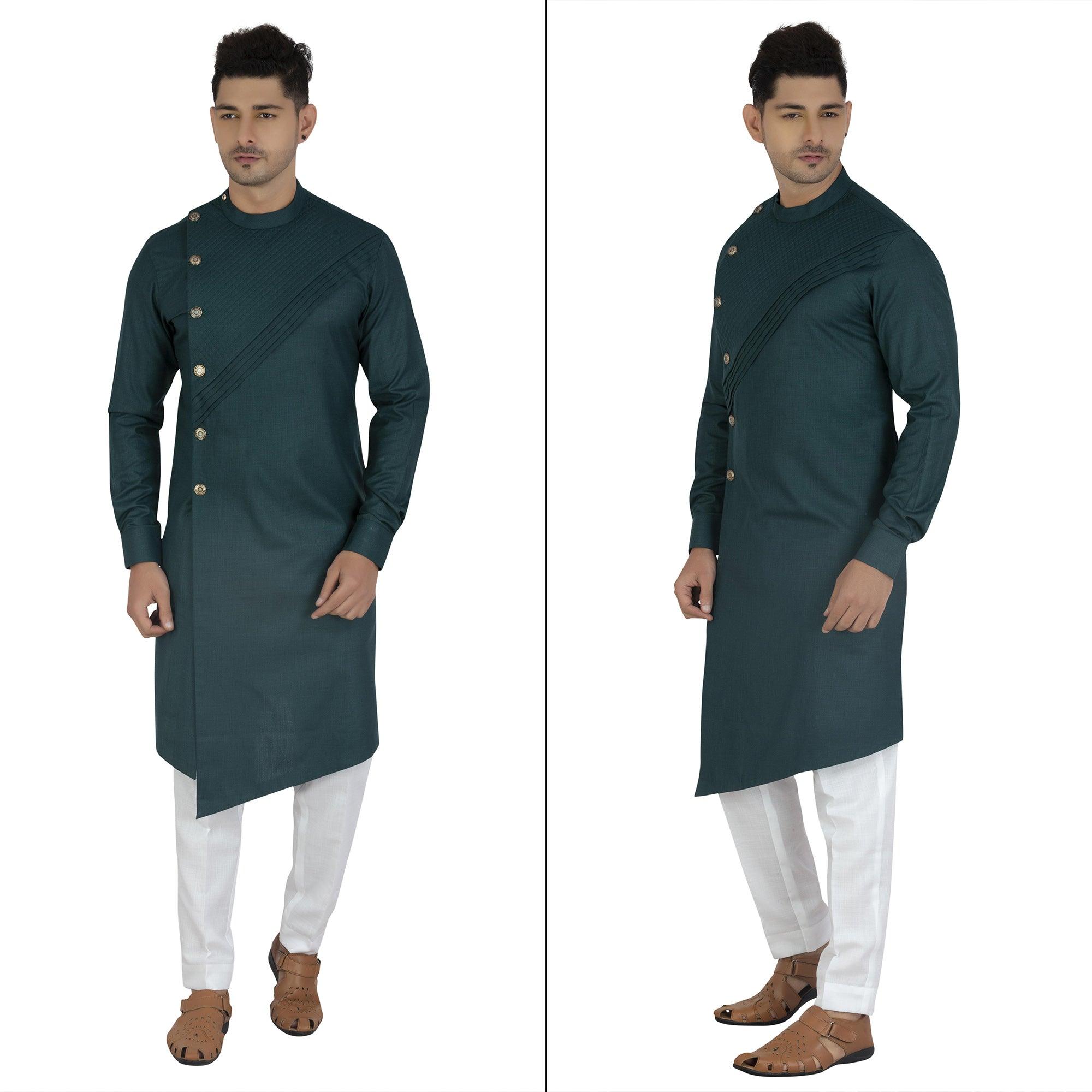 Green sleepwear – BlackTree sensational-green-colored-festive-wear-cotton-mens-kurta-pyjama-set-84075