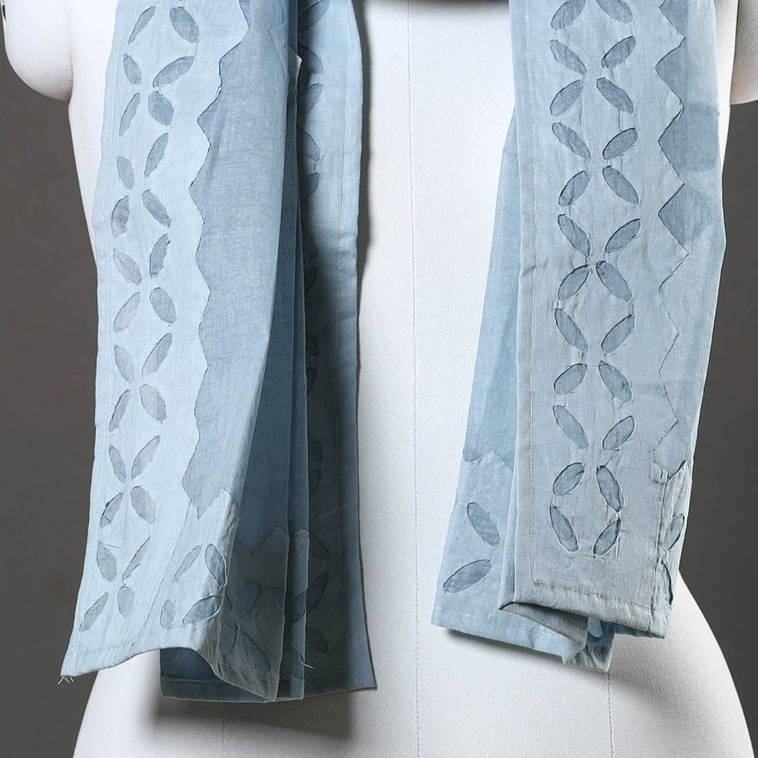 SHADES OF MARUDHARA Blue - Barmer Applique Cut Work Cotton Stole 06 - view 3