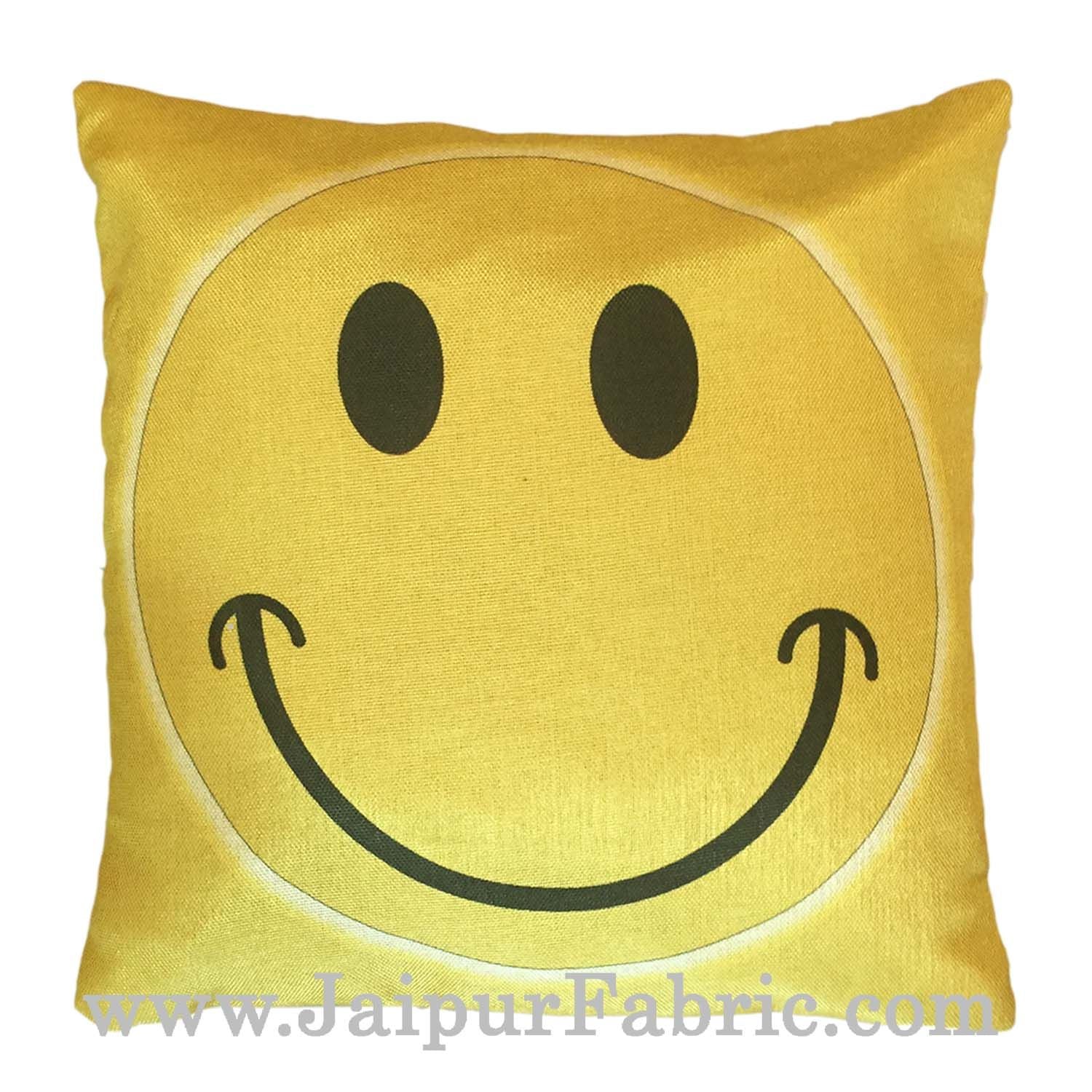JaipurFabric® Jute Cushion Cover Digital Print Golden Smiley