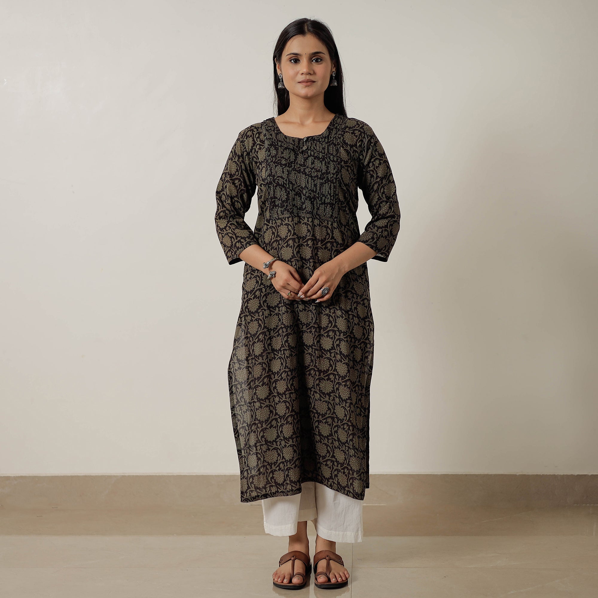 ITOKRI CASUALS Black - Block Print Mul Cotton Straight Bagh Kurta 03 - view 2