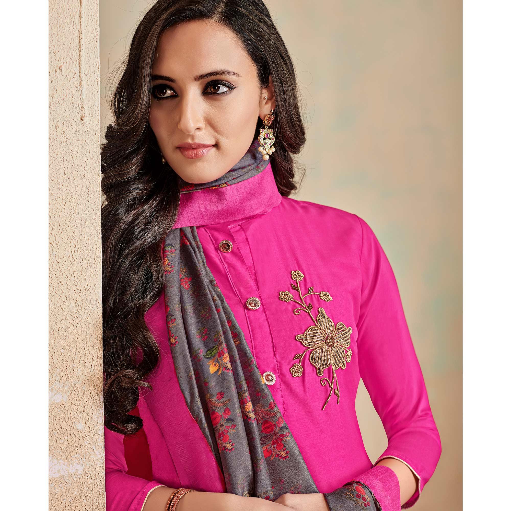 Peachmode Seller Jazzy Pink Colored Partywear Cotton Suit - view 2